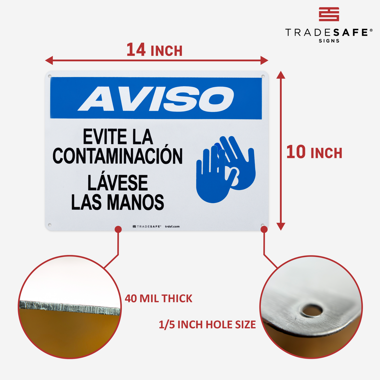 dimensions of aviso evite la contaminaćion lávese las manos sign
