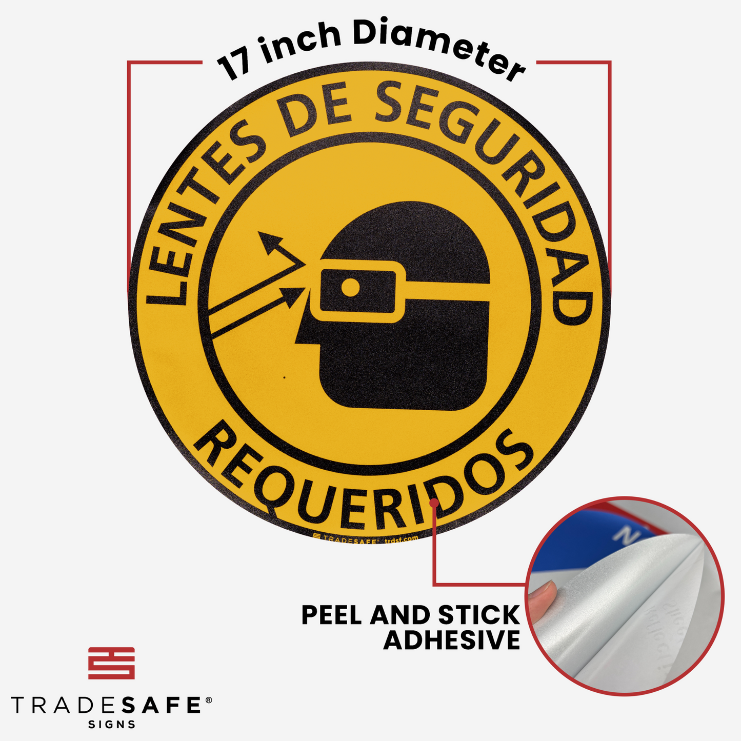 dimensions of "lentes de seguridad requeridos" sign