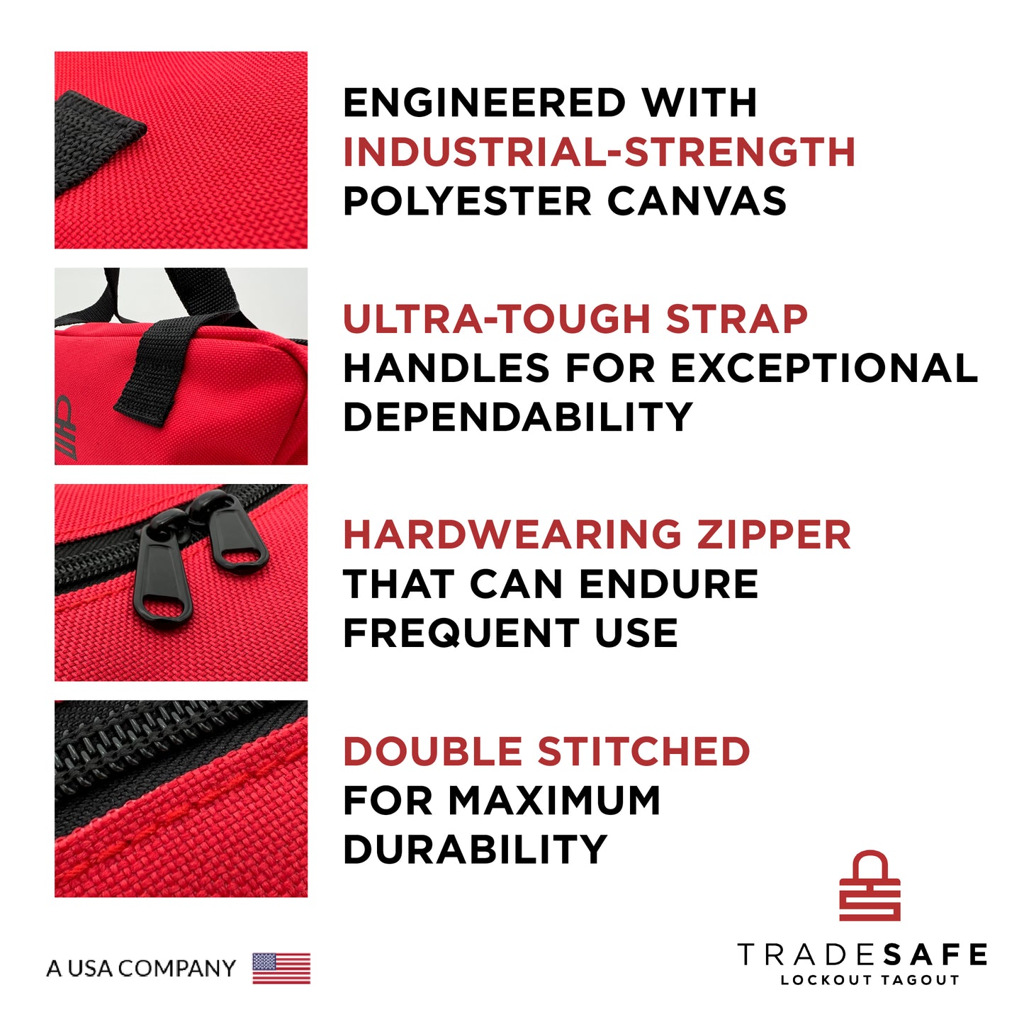 infographics of lockout tagout kit bag showing its features