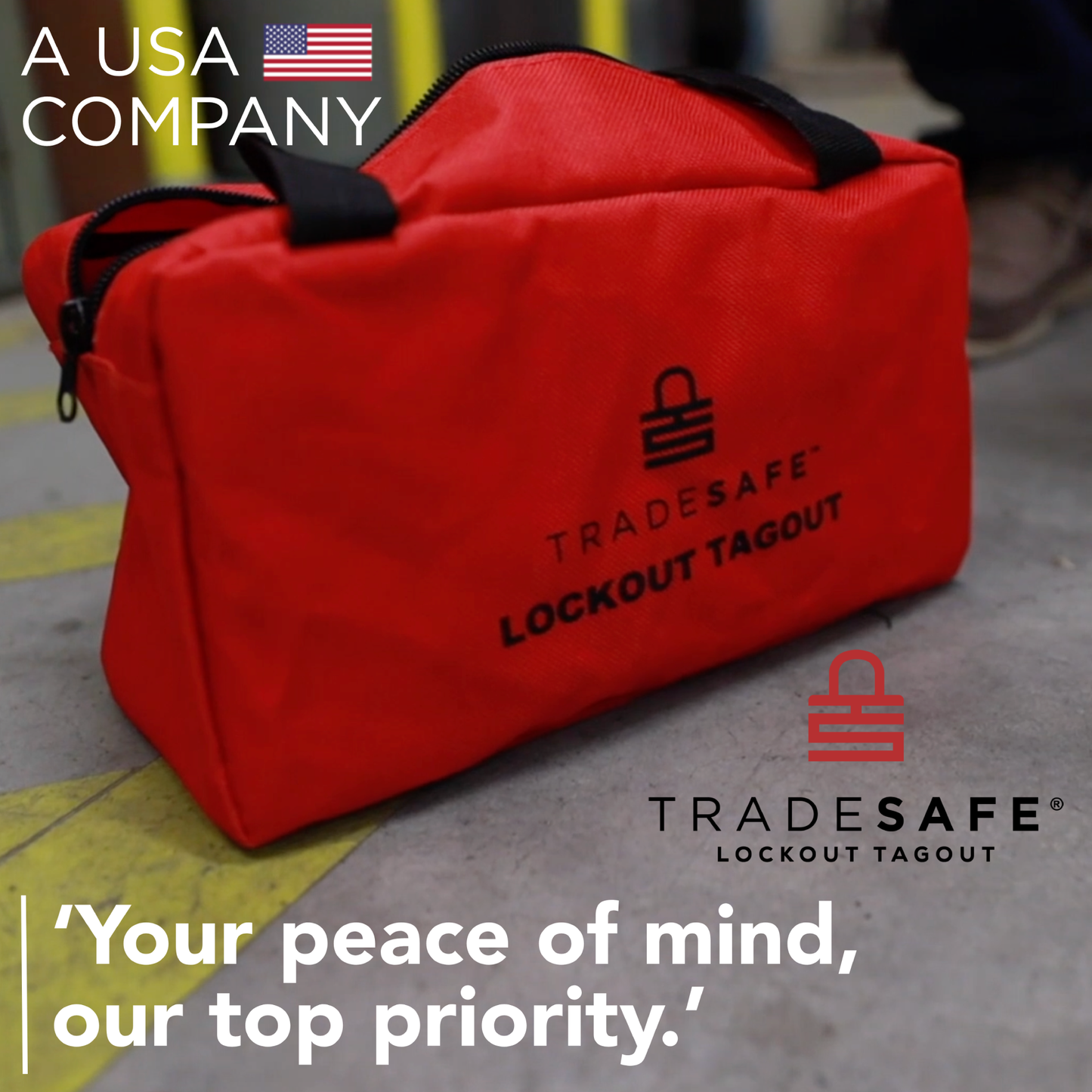 tradesafe lockout tagout brand image; your peace of mind, our top priority