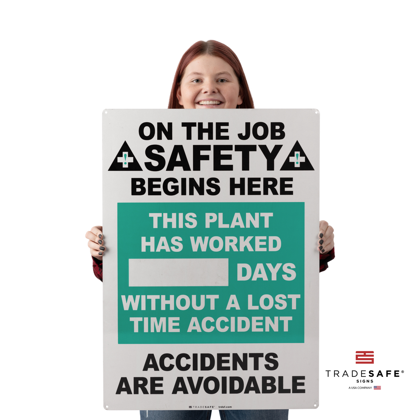 a person holding the job safety sign