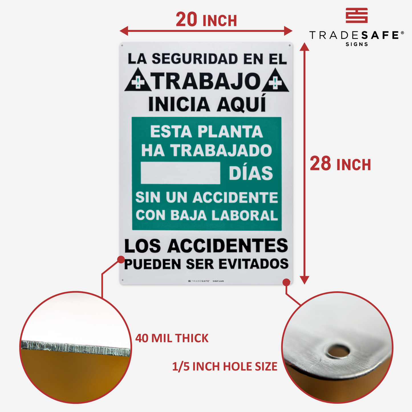 dimensions of lost time accident sign in spanish