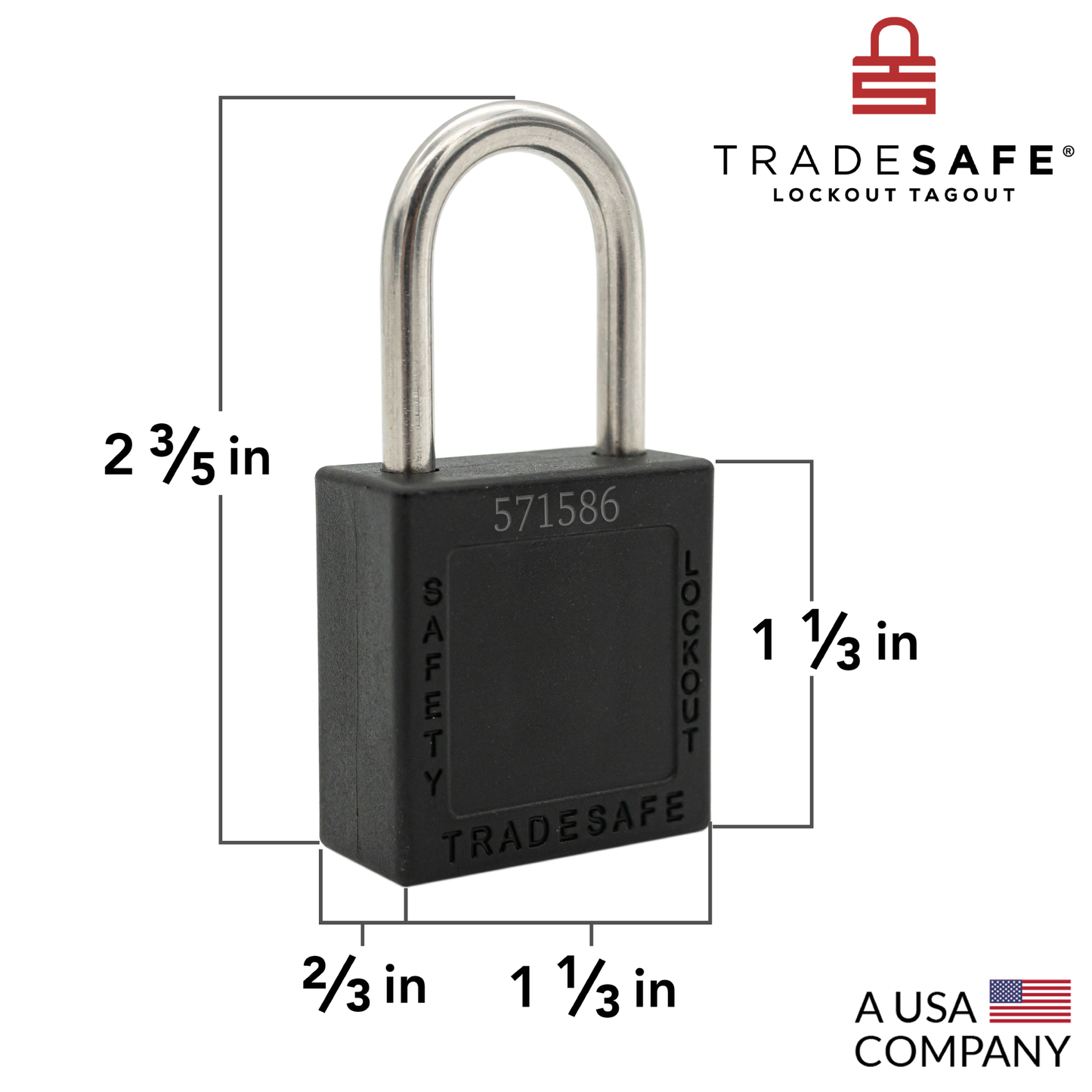 infographics of lockout tagout padlock with dimensions