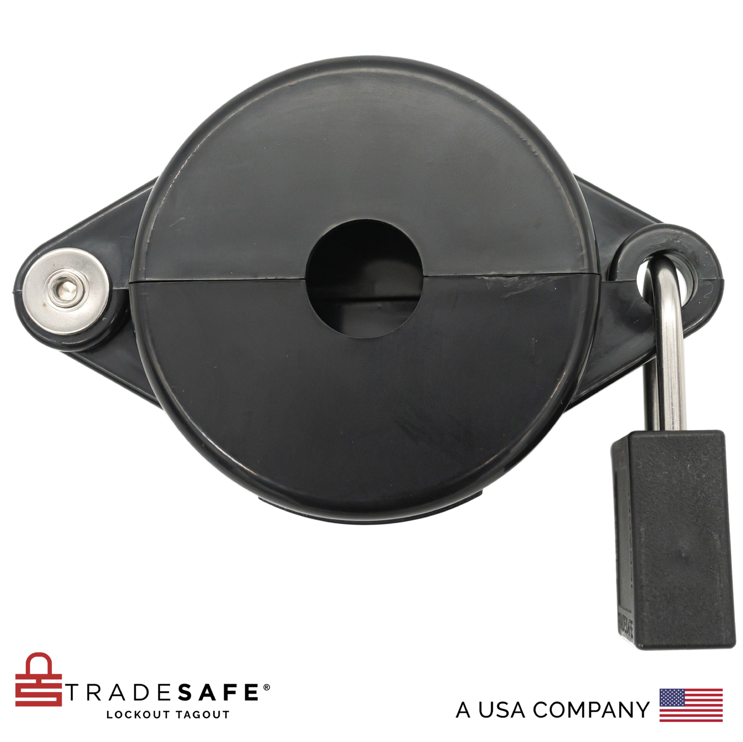 illustration of lockout tagout black gate valve with padlock
