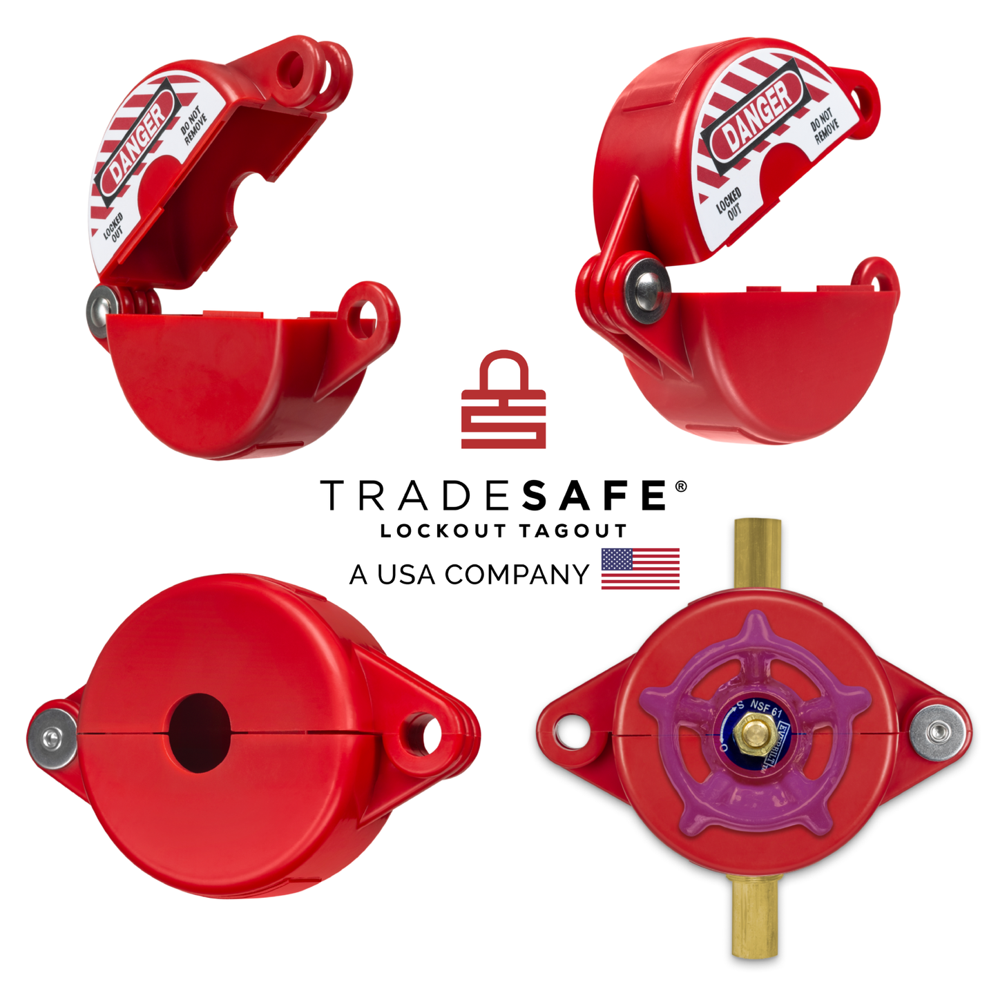 lockout tagout red gate valve showing different angles
