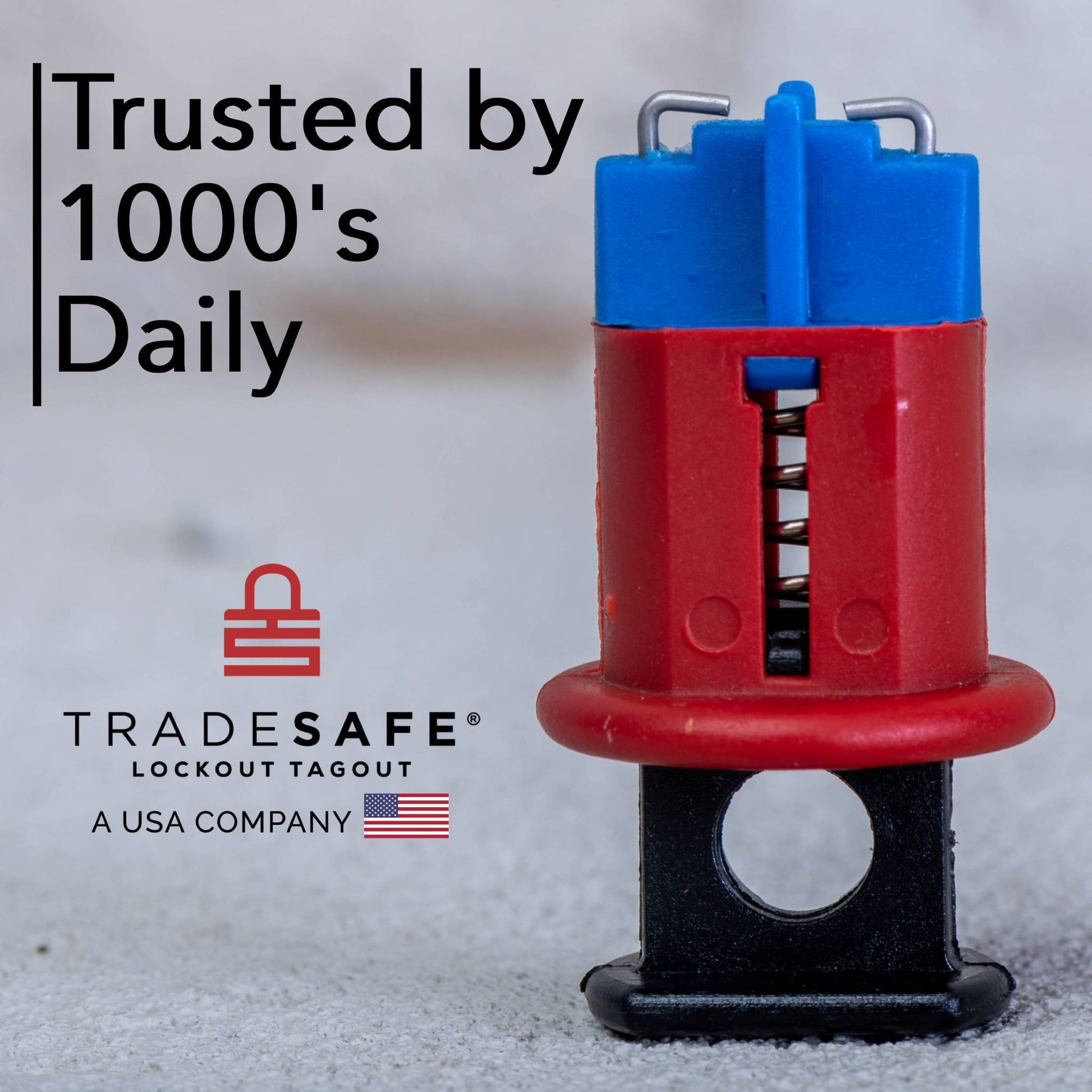 tradesafe lockout tagout branding image; stay safe. lockout safe. tradesafe.