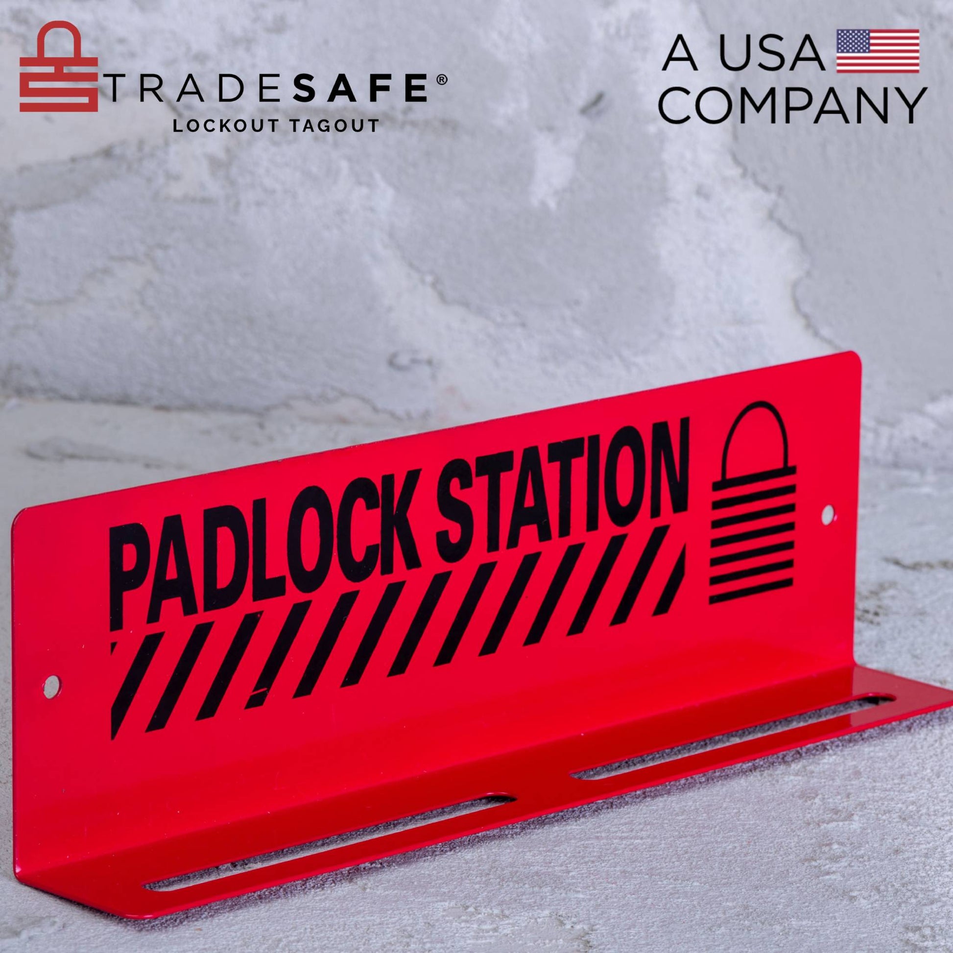 high angled slanted view of steel padlock station