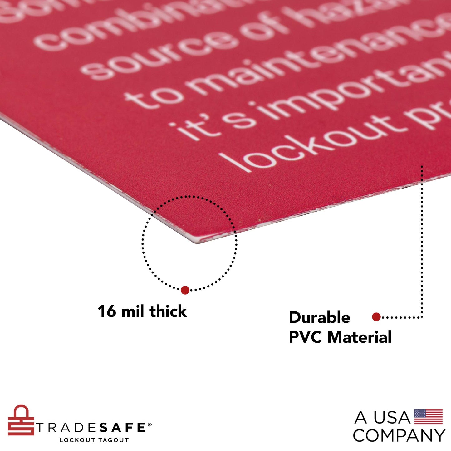 close-up view of the edges of a lock out tag out poster highlighting the thickness and material