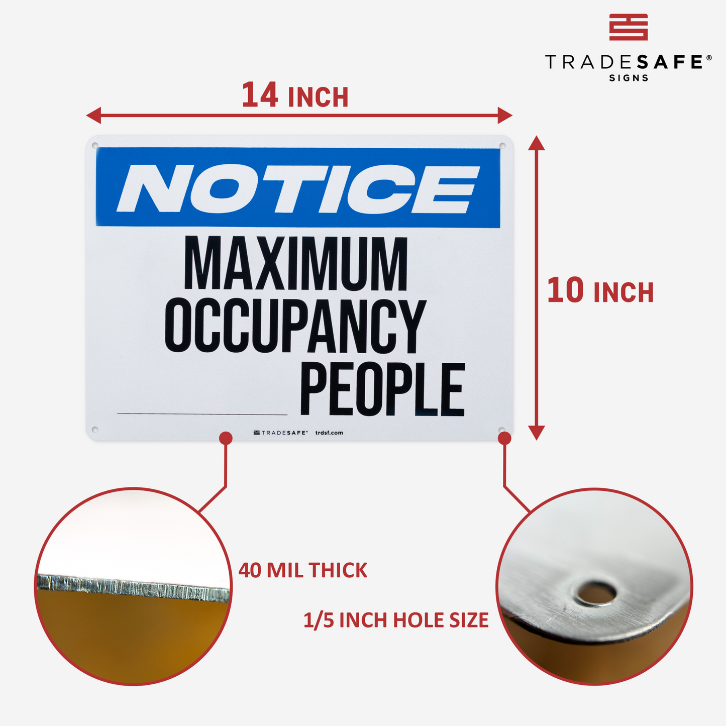 dimensions of notice maximum occupancy sign