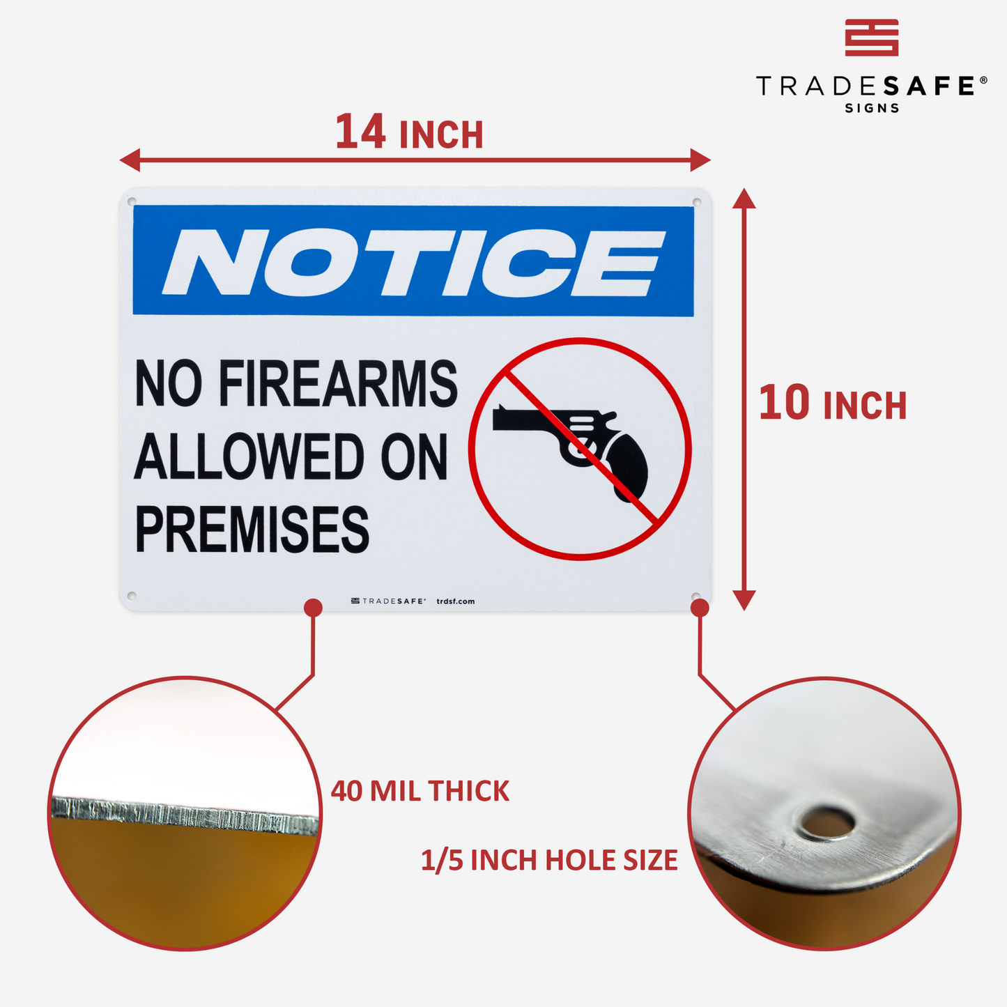 dimensions of no firearms allowed sign