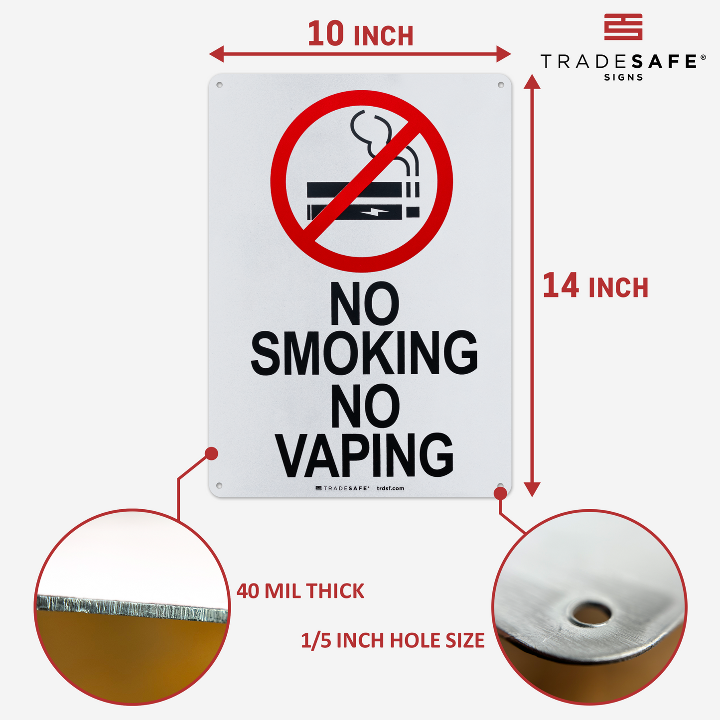 dimensions of no smoking no vaping sign