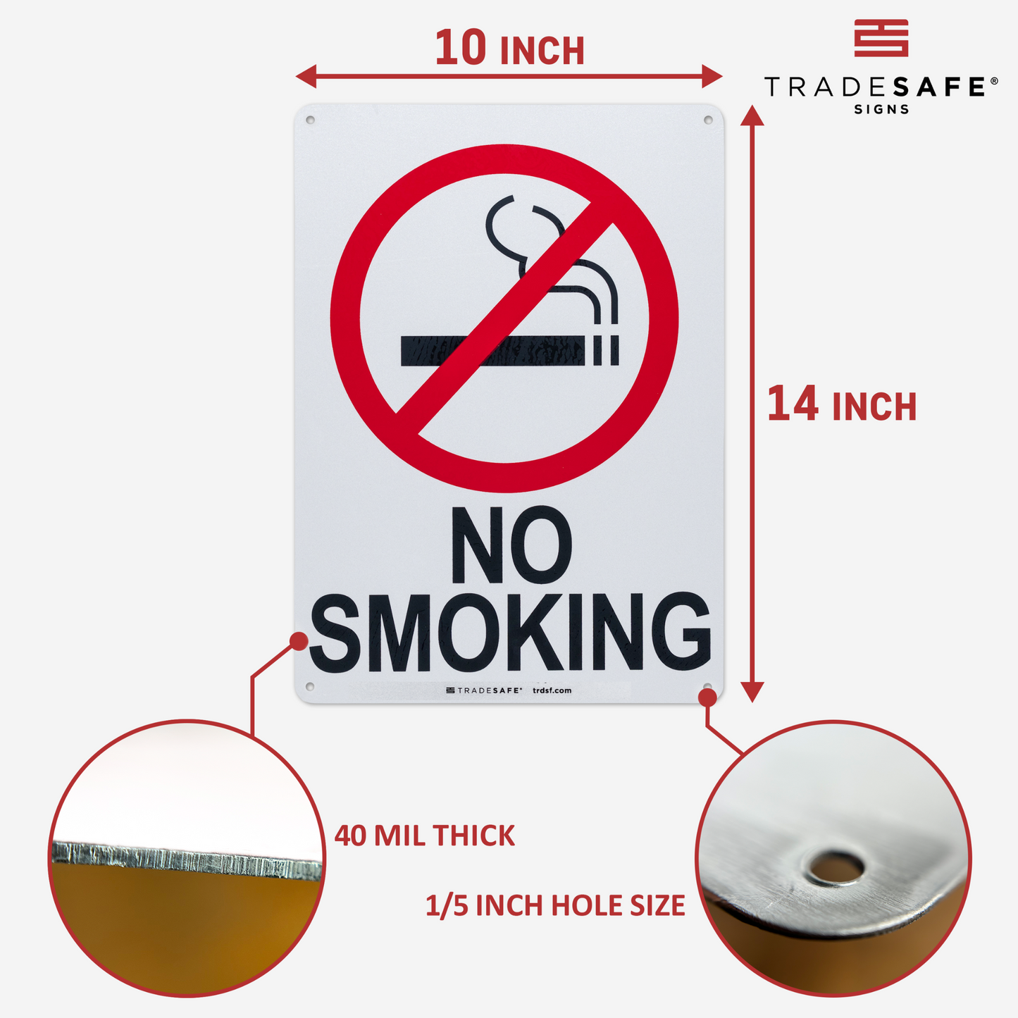 dimensions of no smoking sign