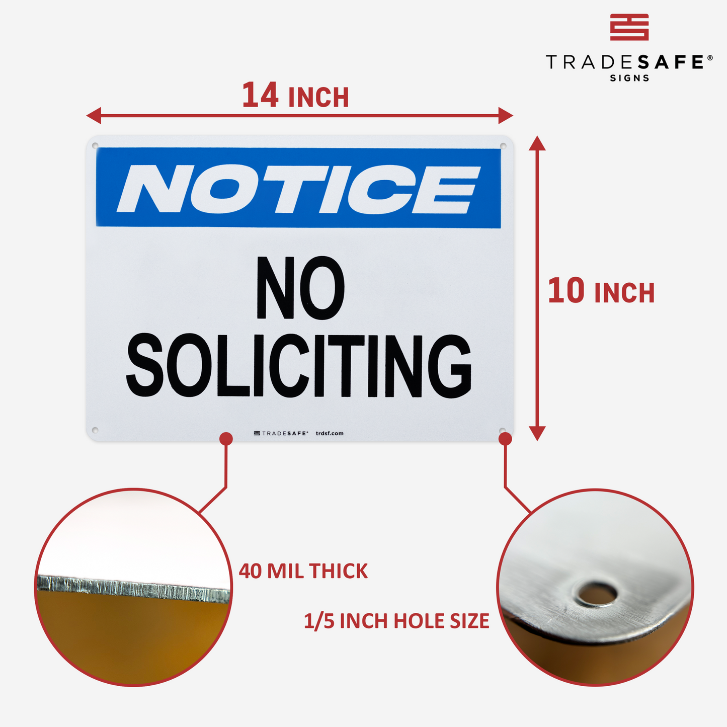 dimensions of notice no soliciting sign