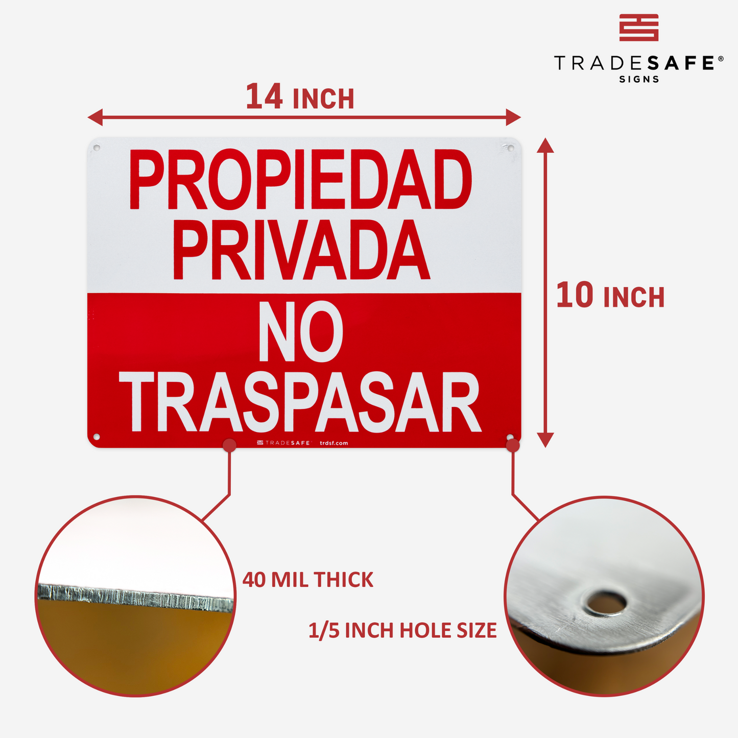 dimensions of private property no trespassing sign in spanish