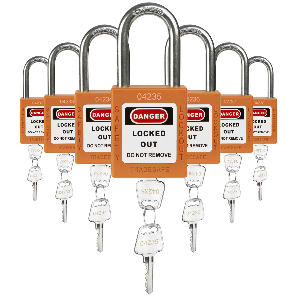 Lockout Lock Color Code By Trade Orange Keyed Different Lockout Locks - 2 Keys - 7 Pack | TRADESAFE