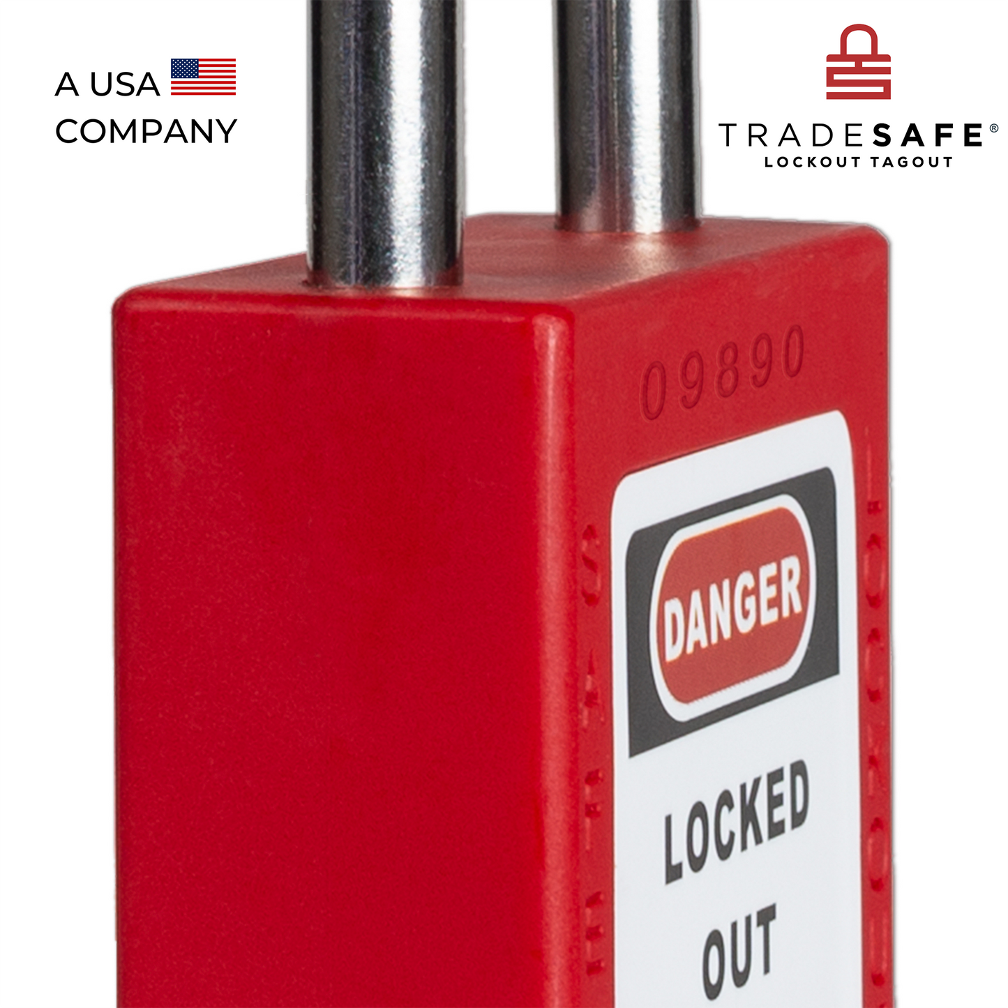 close-up slanted view of a red loto padlock's body with a five-digit code
