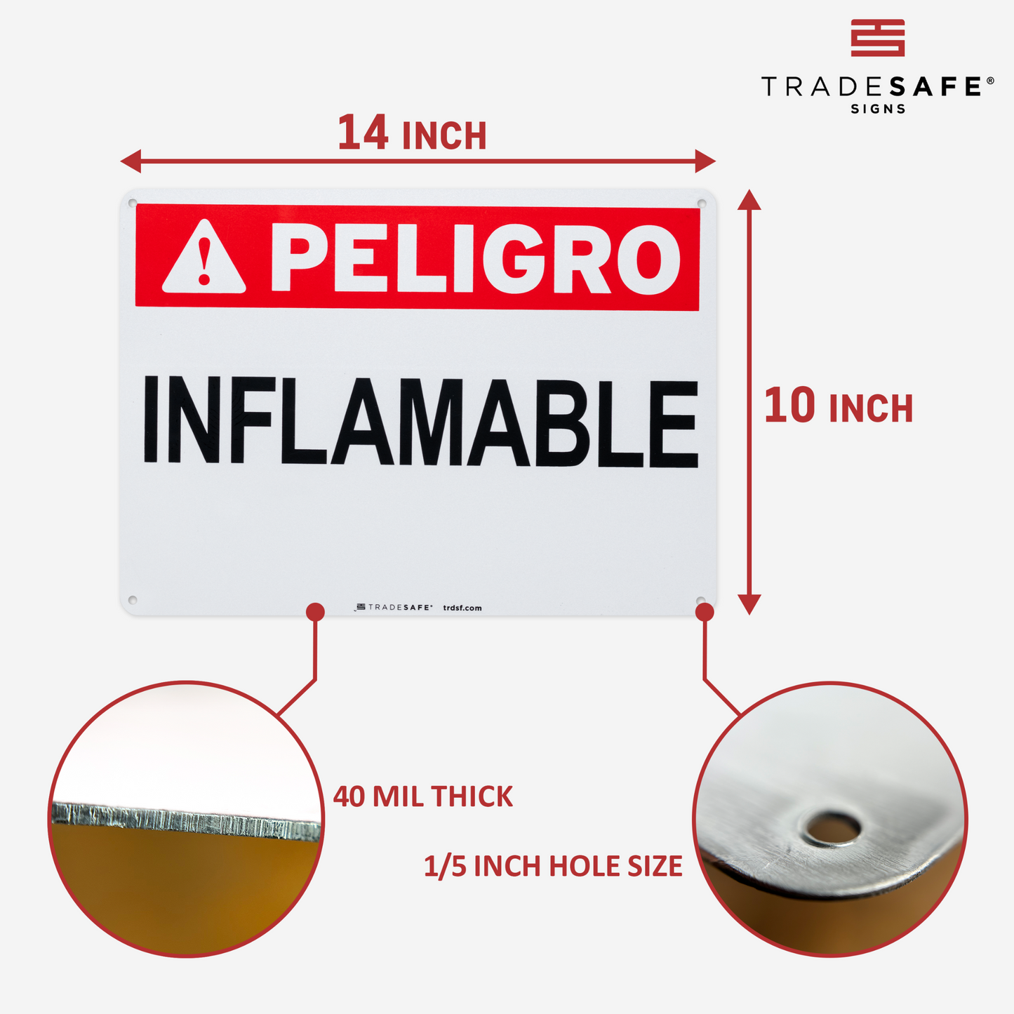dimensions of peligro inflamable sign