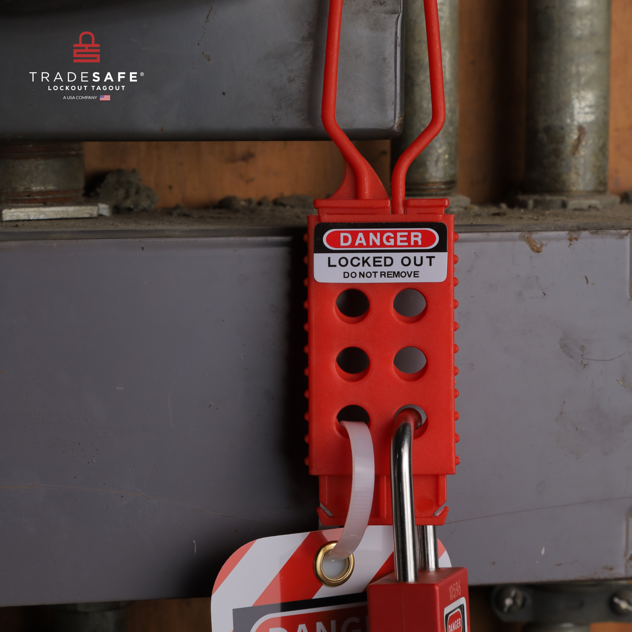 TRADESAFE Lockout Tagout Kit - Heavy-Duty Steel Lock Box & 6 Hasps Bundle (OSHA Compliant Safety Gear)