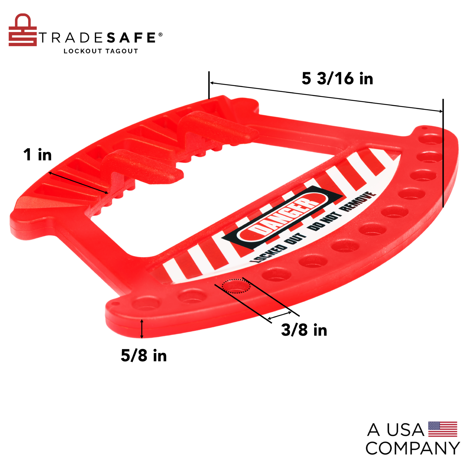 high-angle view of a red portable padlock station with dimensions