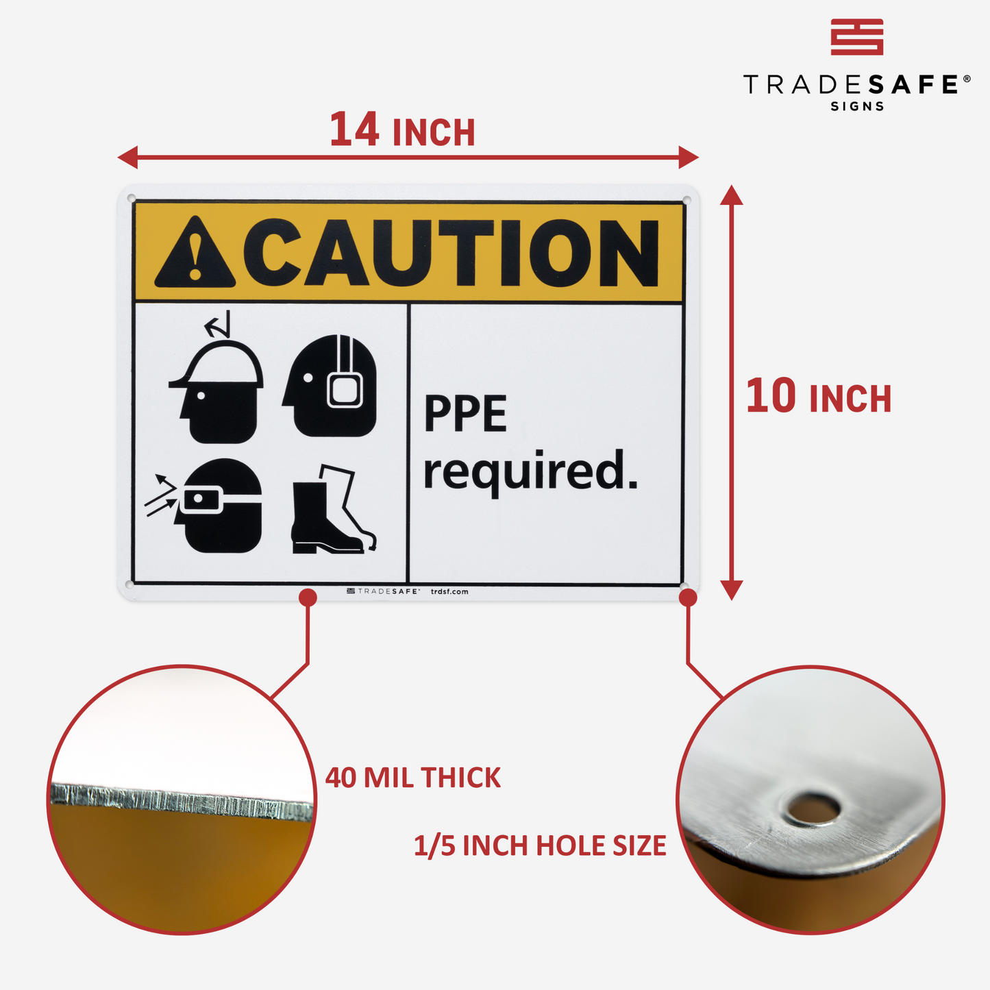 dimensions of ppe required sign