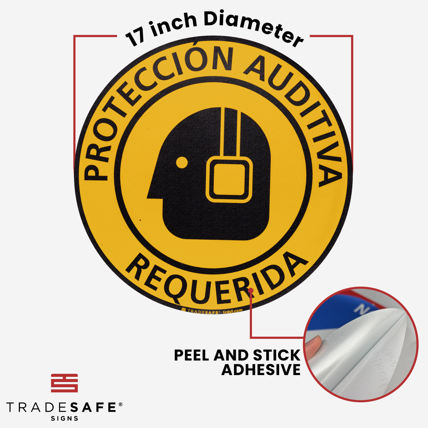 dimensions of "protección auditiva requerida" sign