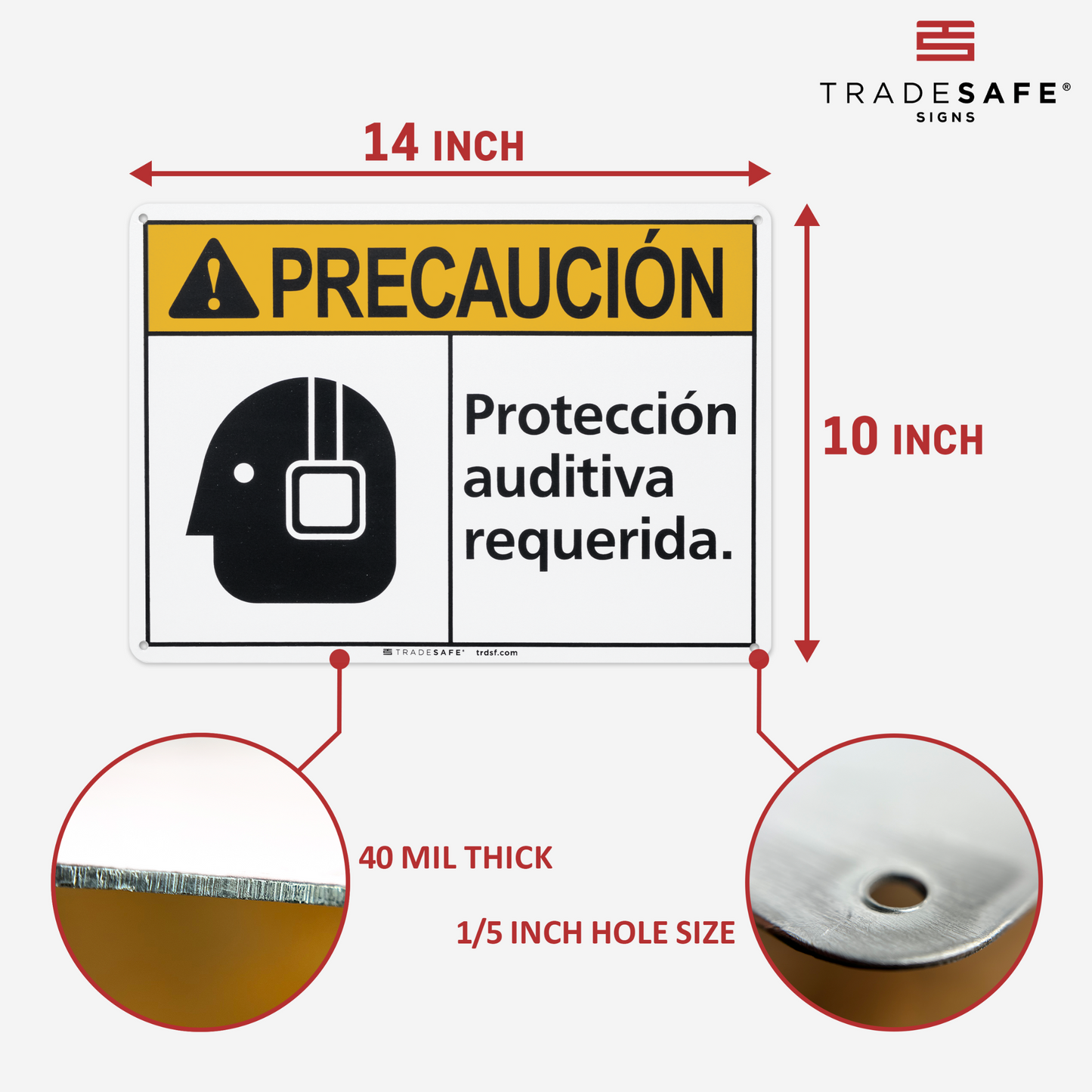dimensions of hearing protection required sign in spanish