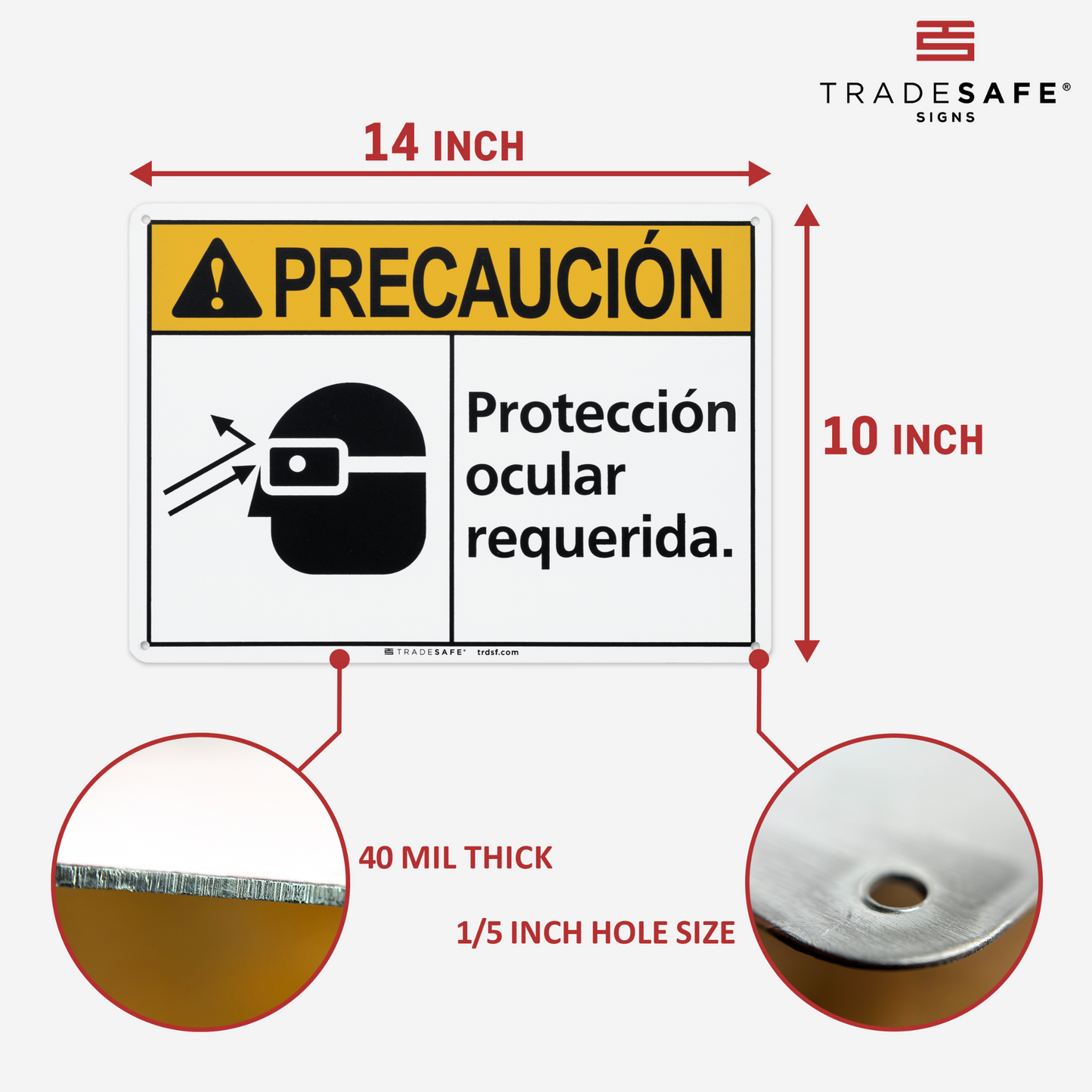 dimensions of eye protection required sign in spanish