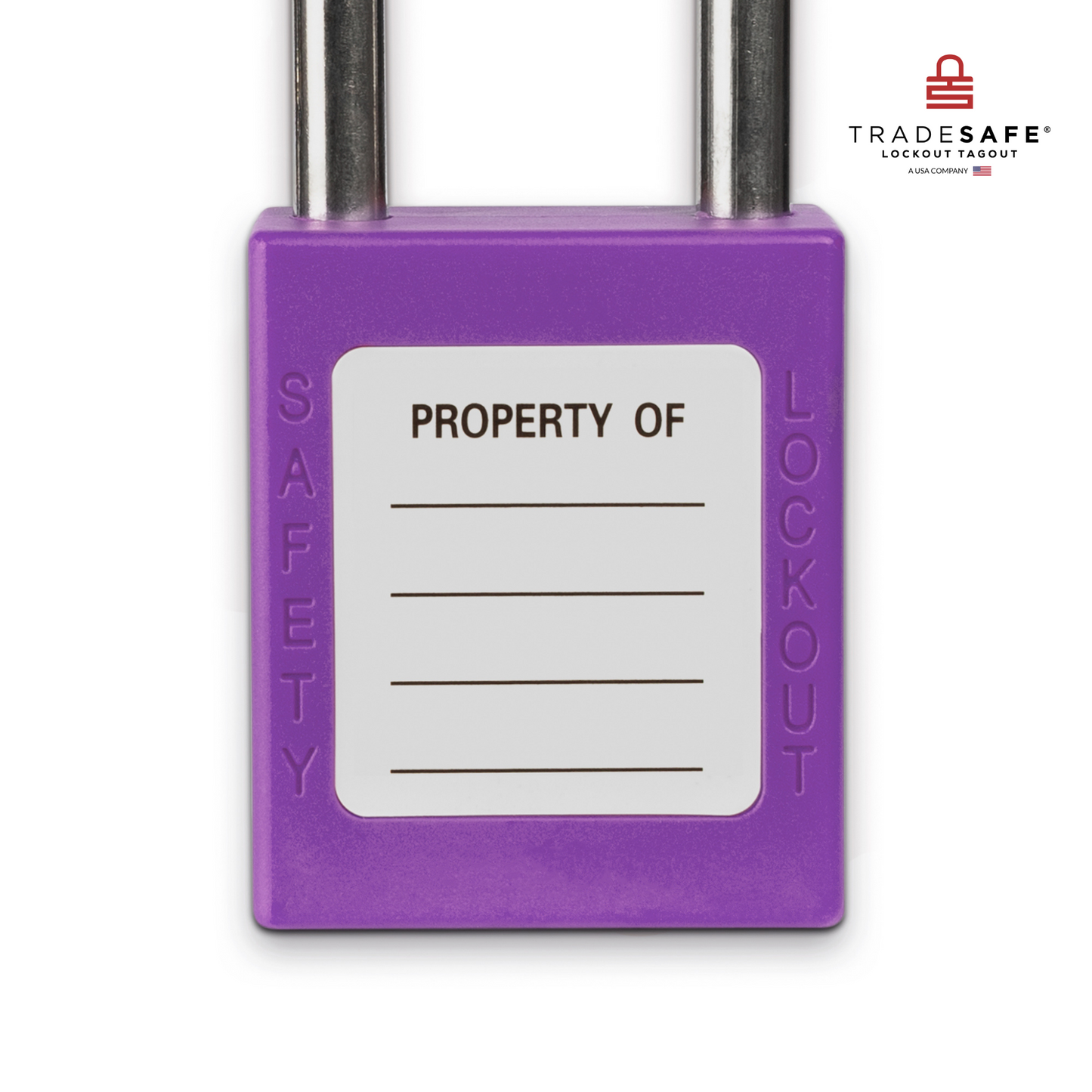 close-up view of the writable area at the back of the purple loto padlock's body 