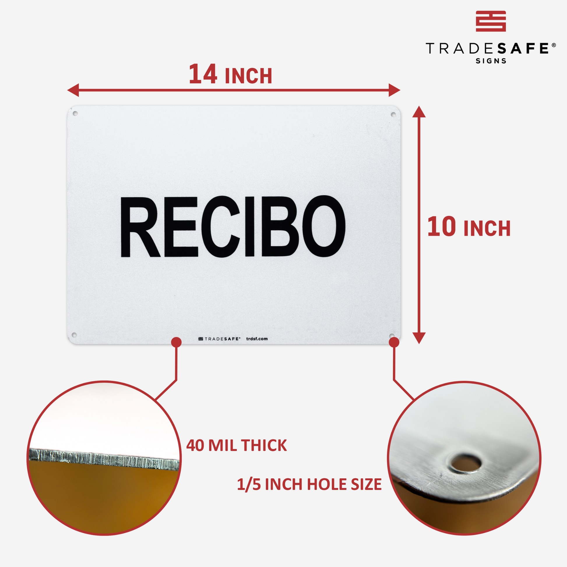 dimensions of recibo sign