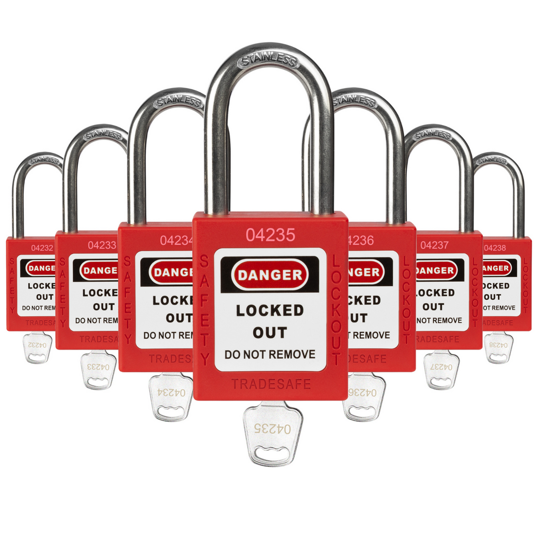 Lock Out One Key Red Keyed Different Lockout Locks - 1 Key - 7 Pack | TRADESAFE