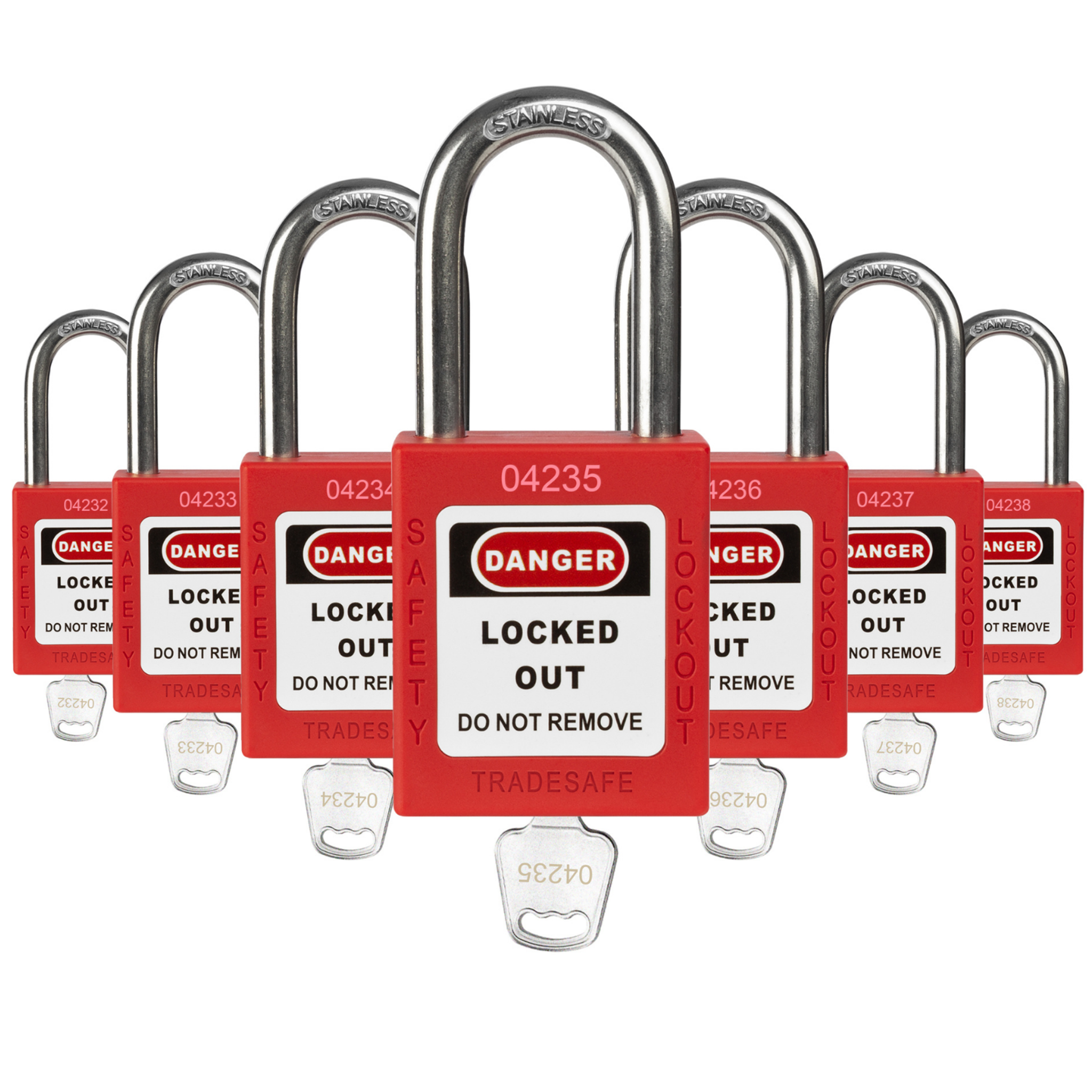 Keyed Different Lockout Locks - 7 Red Padlocks - 1 Key Per Lock