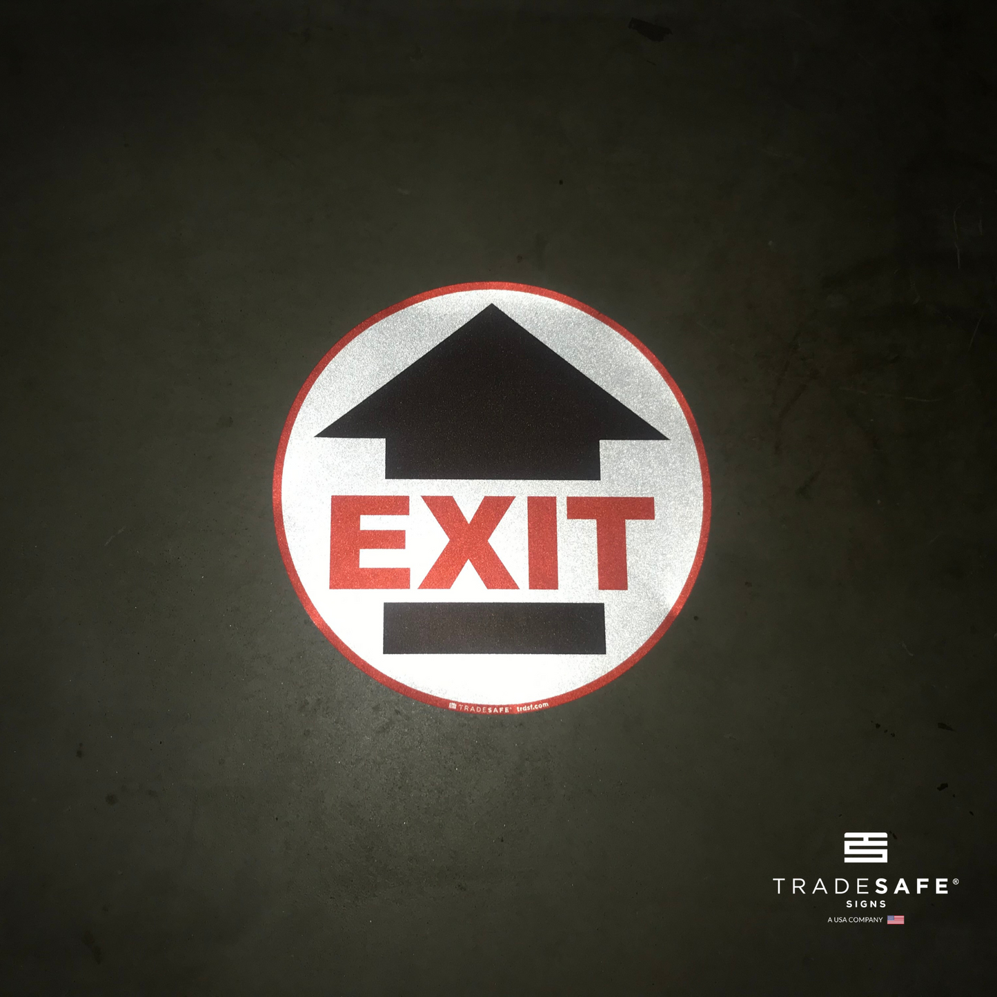 reflective attribute of exit sign on black background