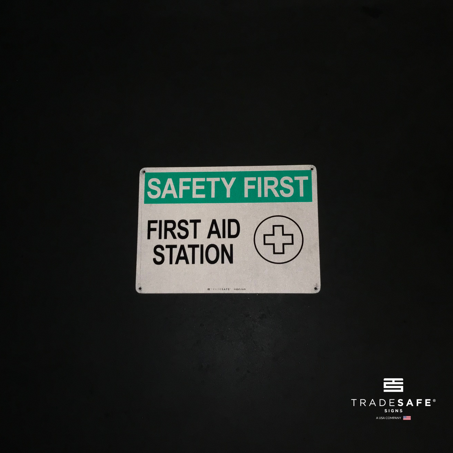 reflective attribute of safety first sign on black background