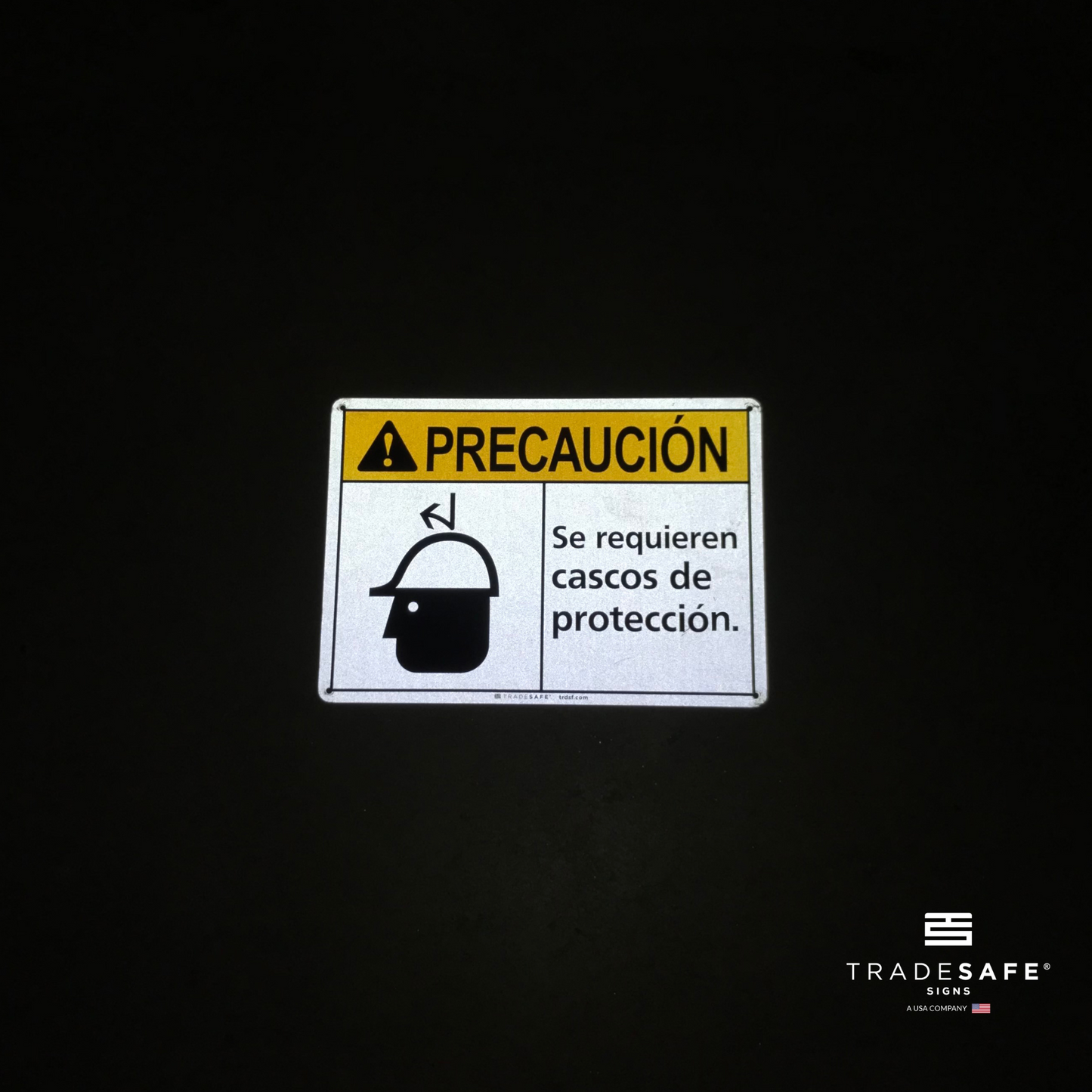 reflective attribute of caution sign on black background