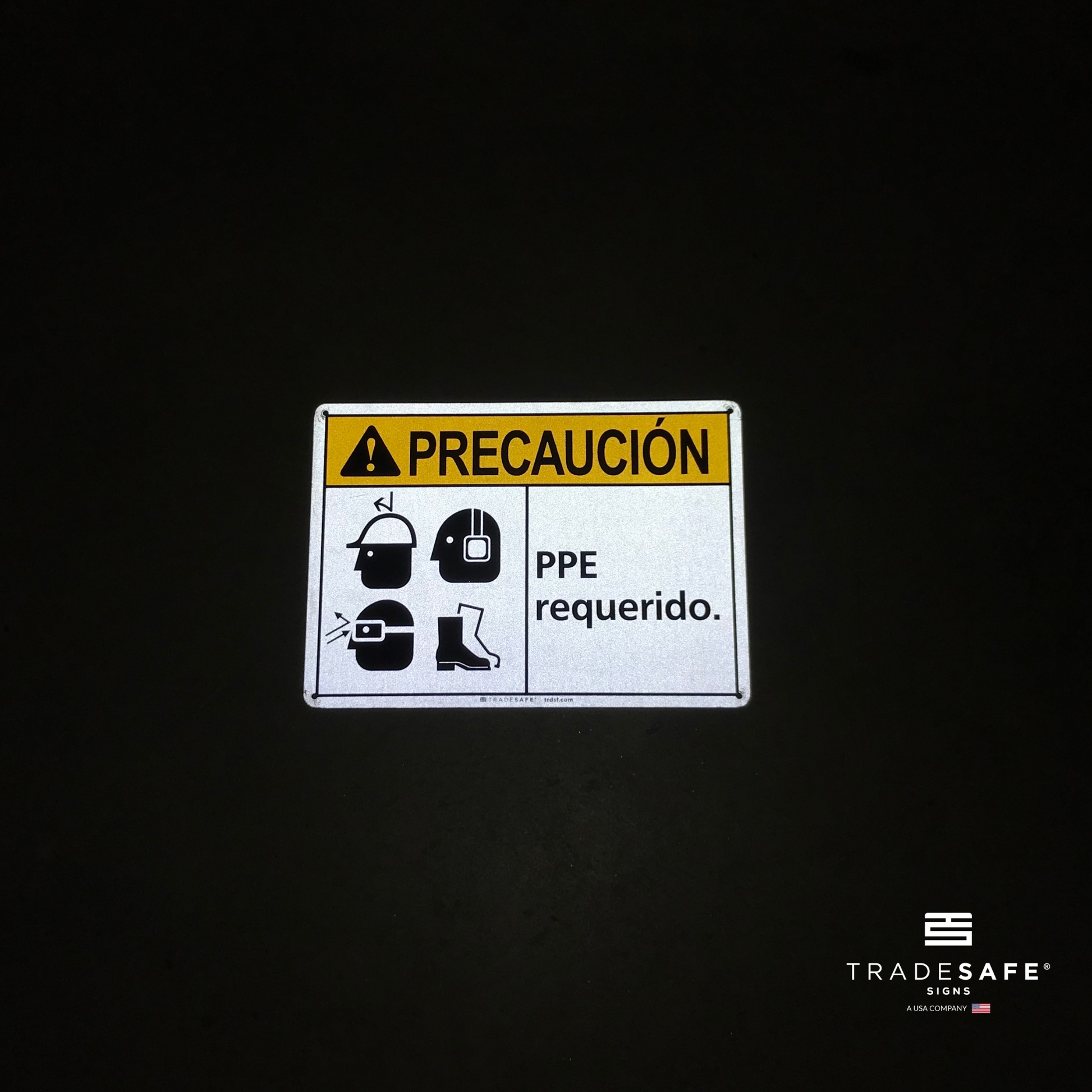 reflective attribute of caution sign on black background