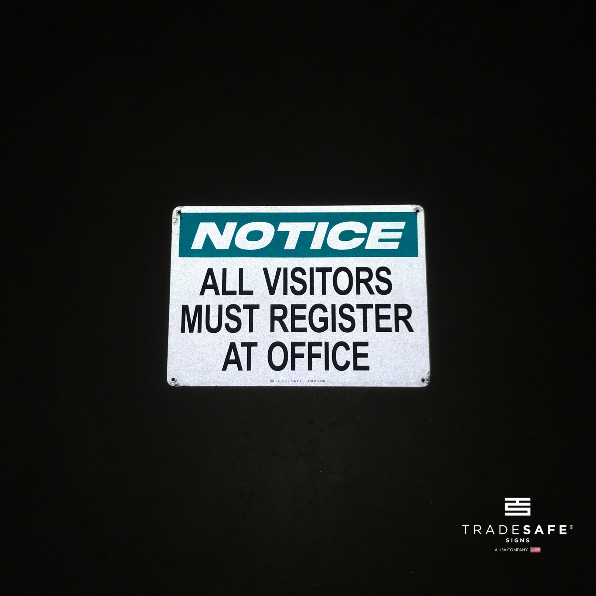 reflective attribute of notice sign on black background