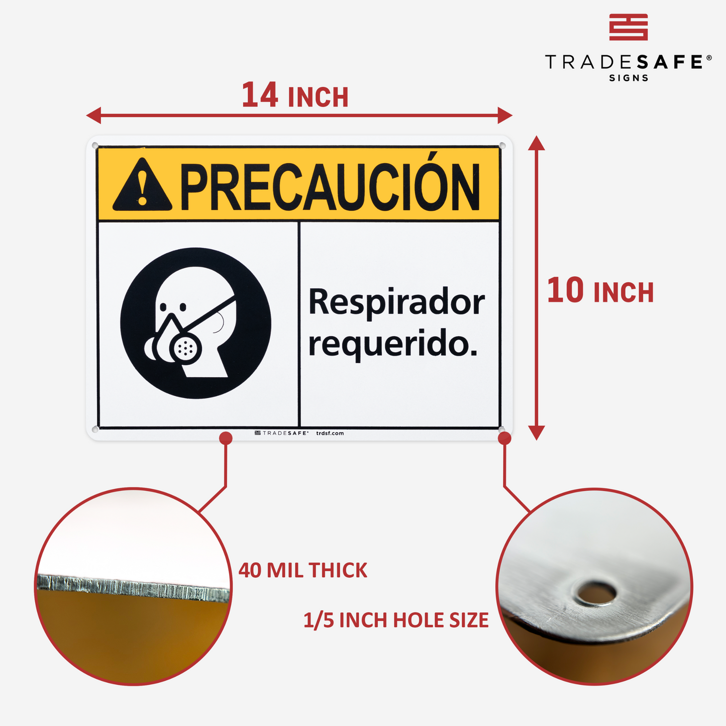 dimensions of respirator required sign in spanish