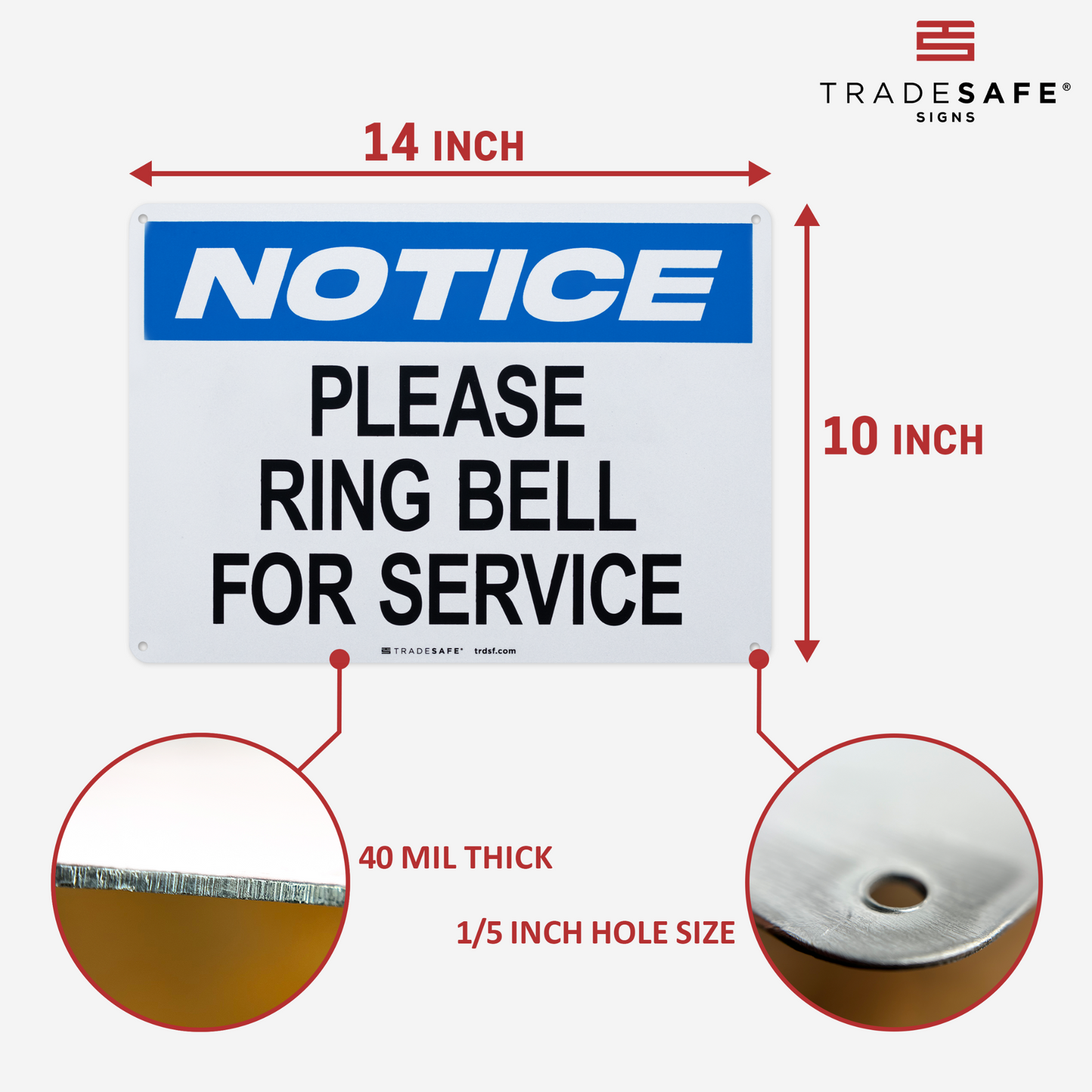dimensions of notice please ring bell for service sign