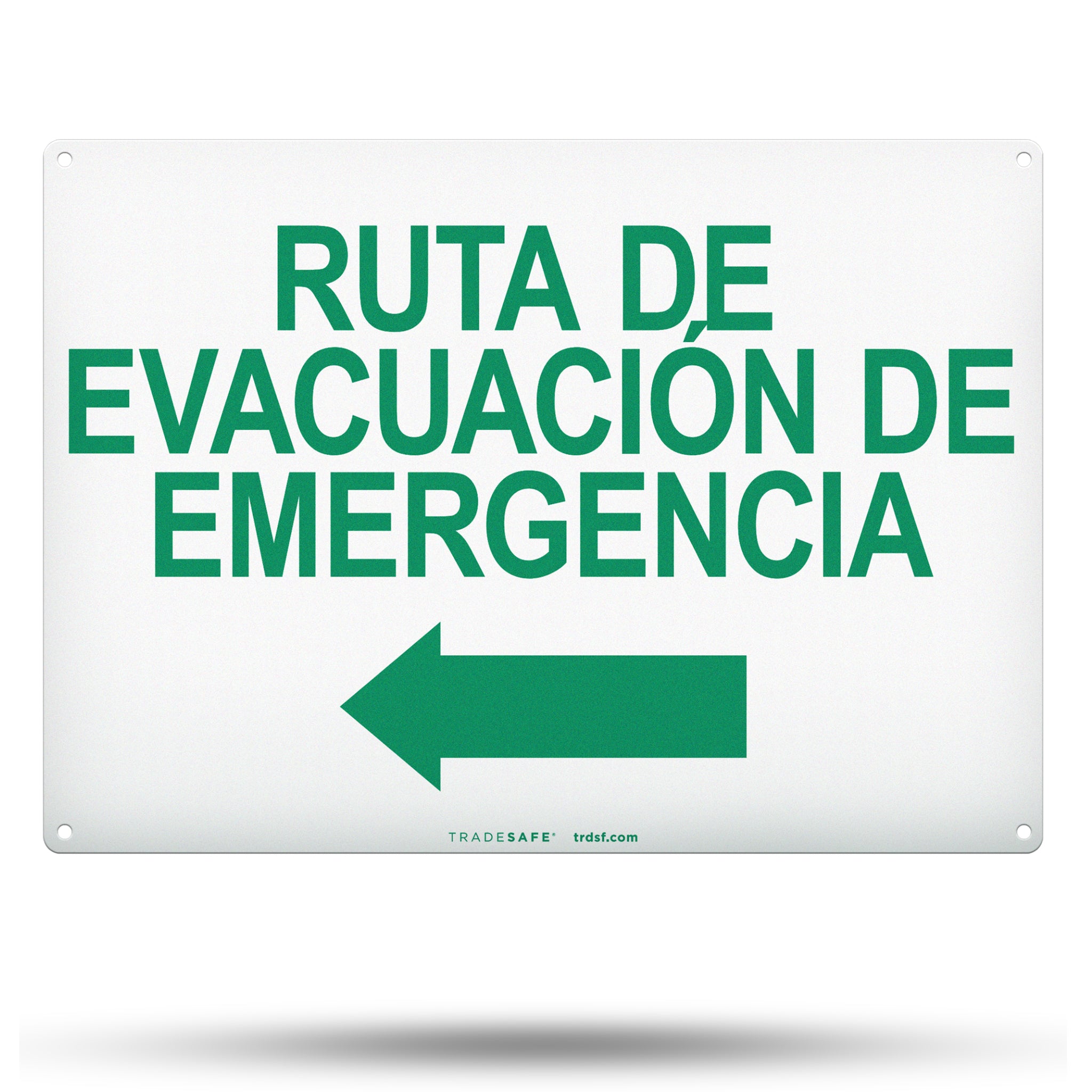 Ruta De Evacuación De Emergencia - Emergency Evacuation Route (Left Arrow) Aluminum Sign