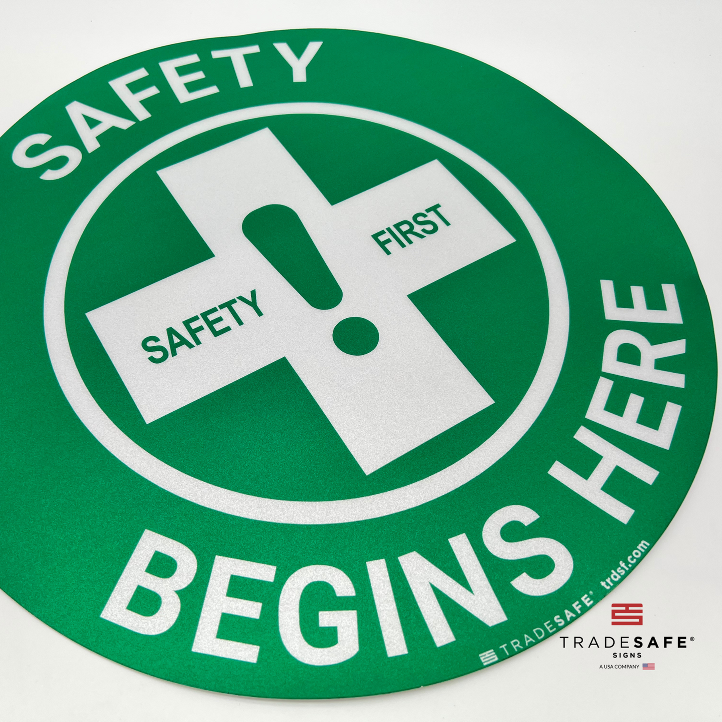 close-up of safety begins here sign