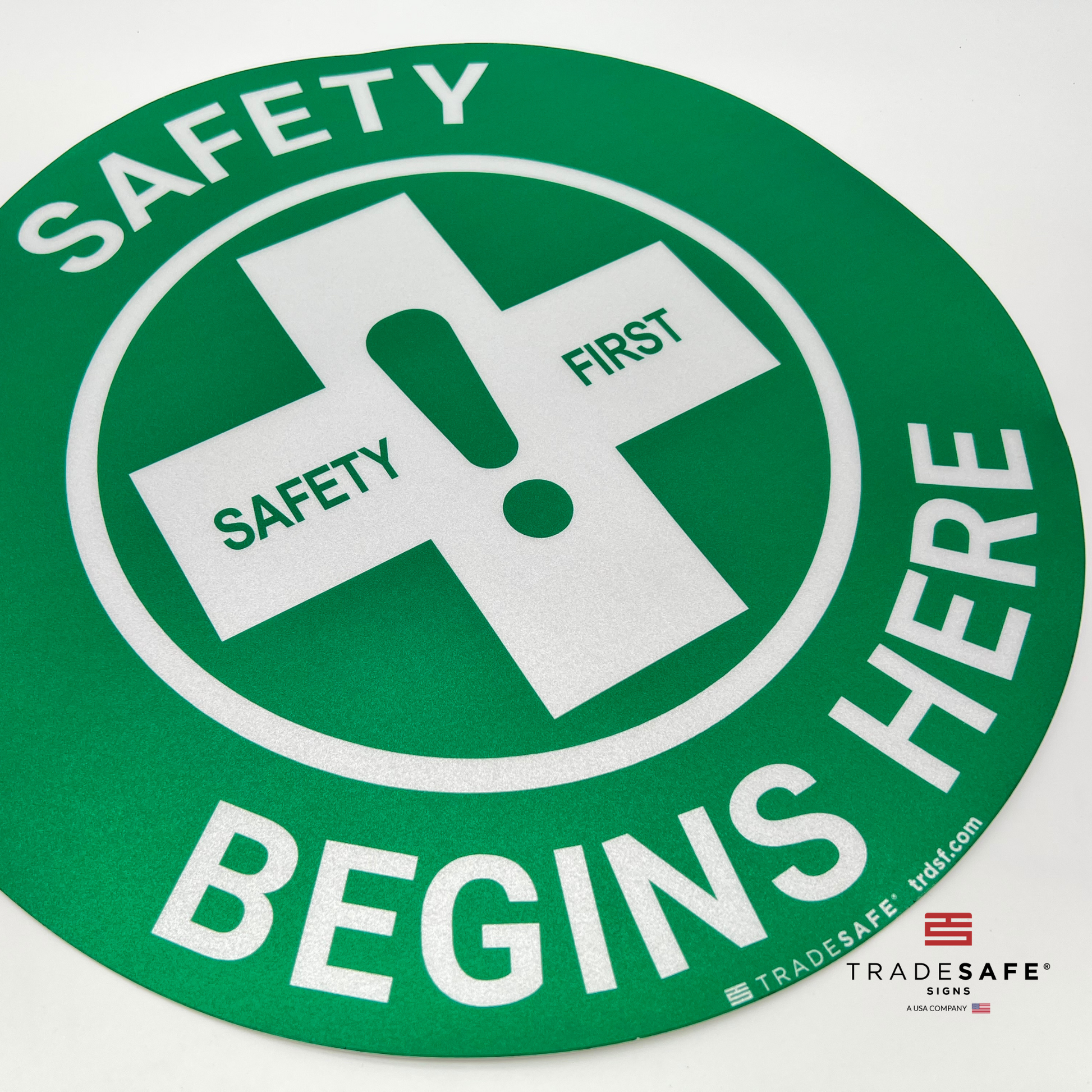 close-up of safety begins here sign