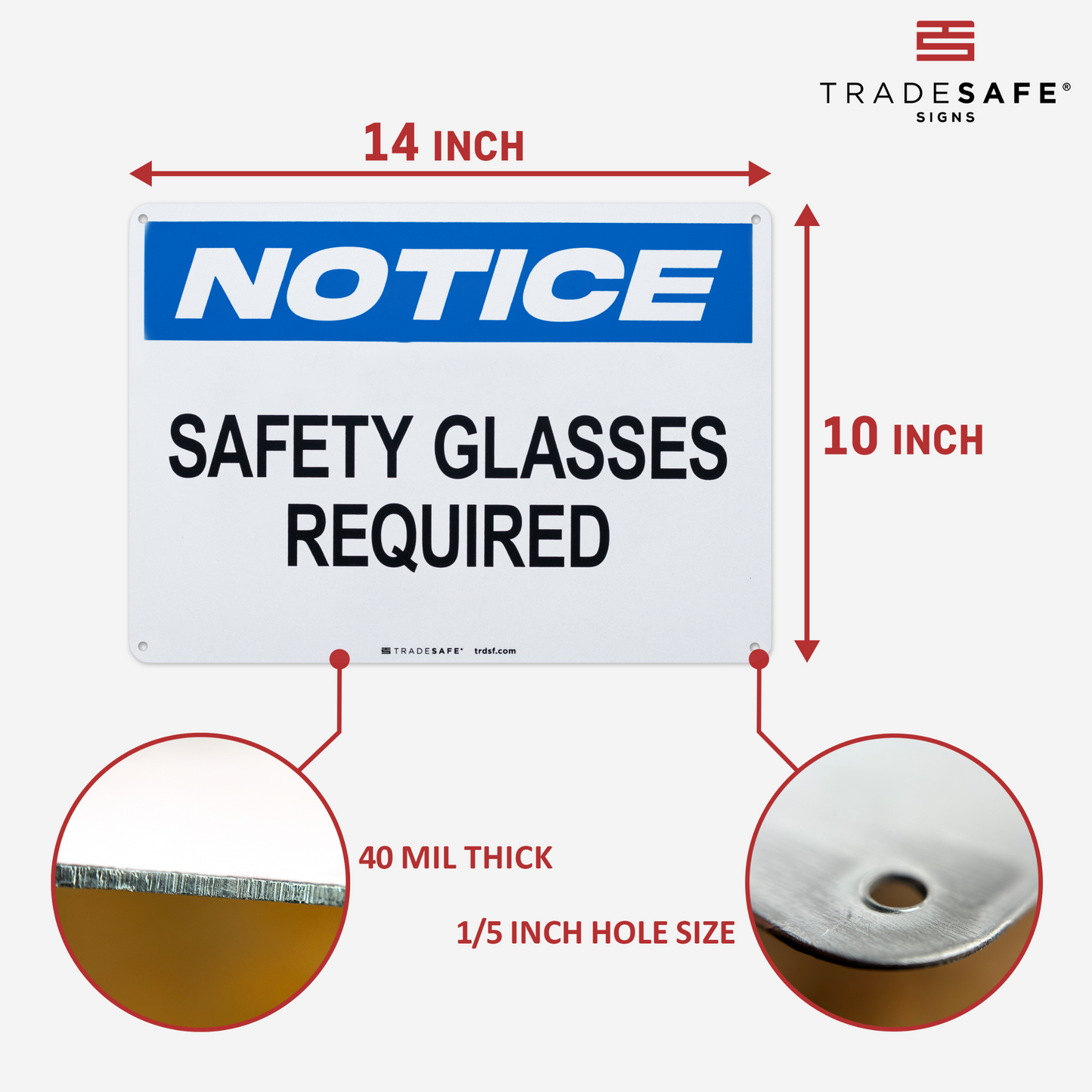 dimensions of safety glasses required sign
