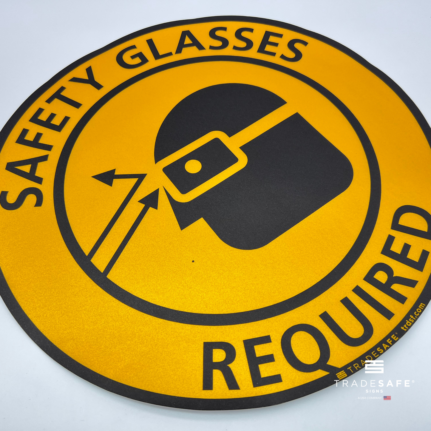close-up of "safety glasses required" sign