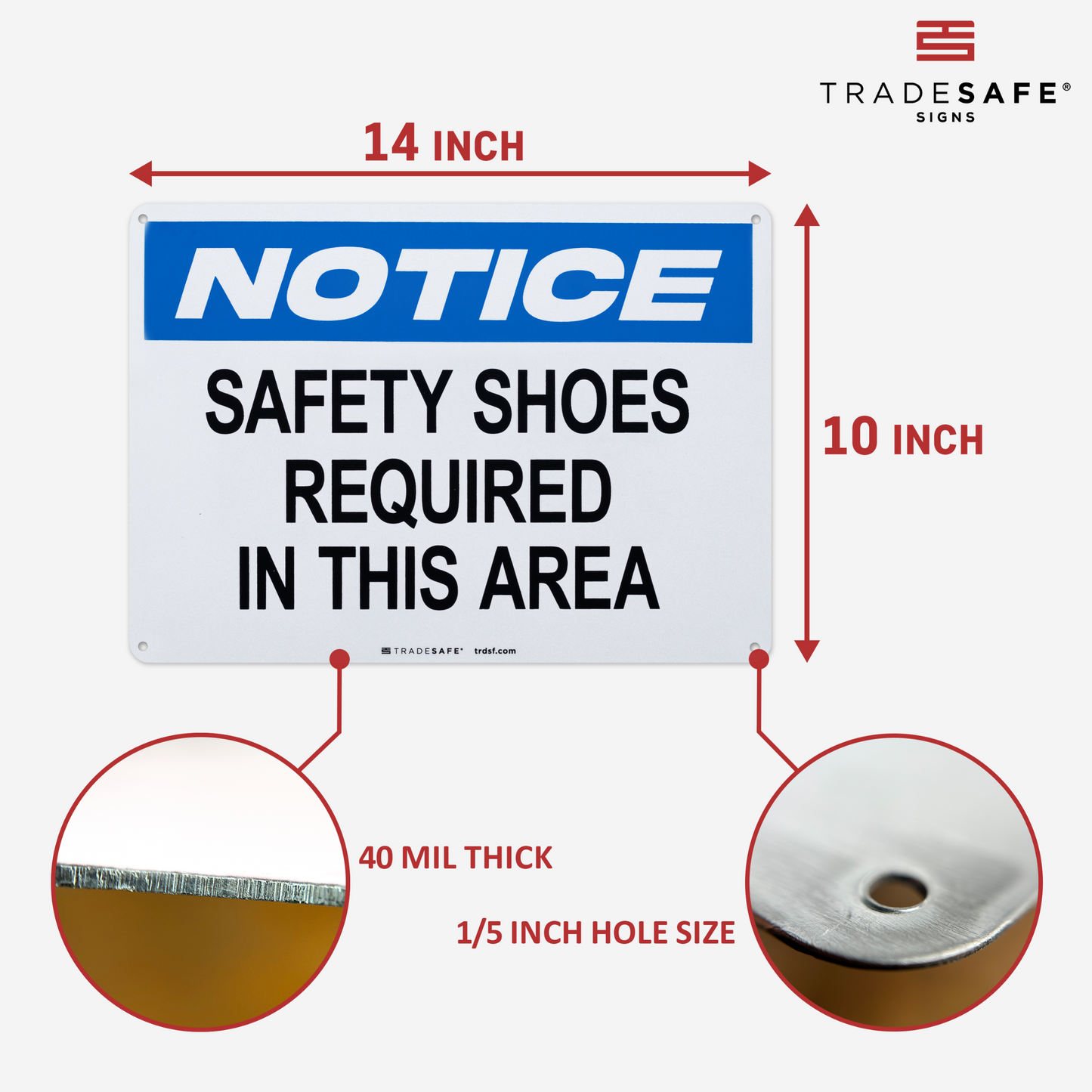 dimensions of safety shoes required in this area sign