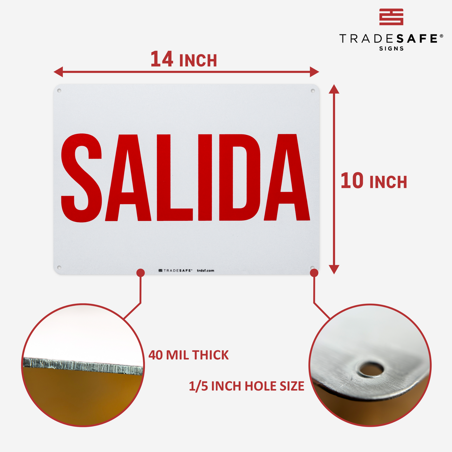 dimensions of salida sign for workplace safety