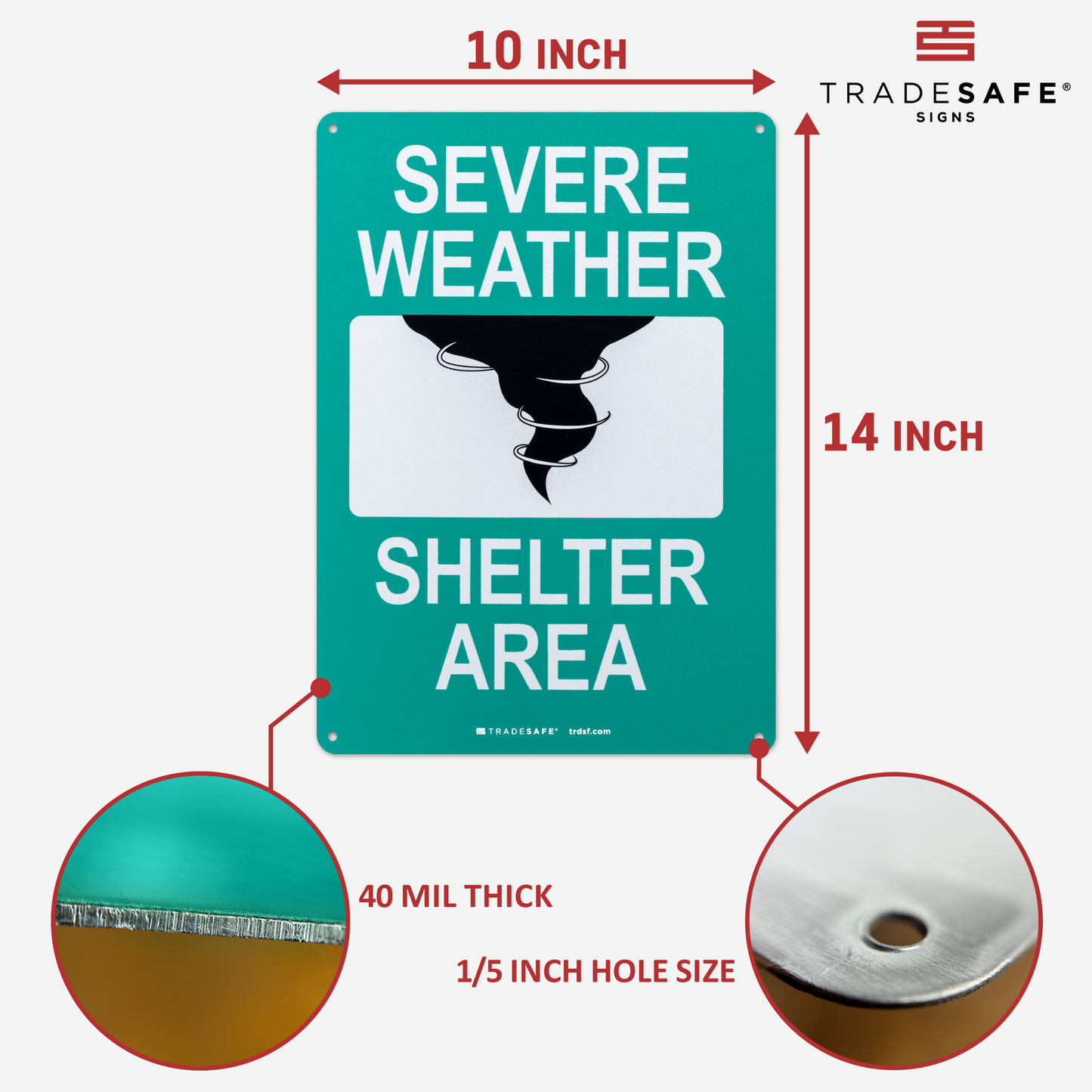 dimensions of severe weather shelter area sign