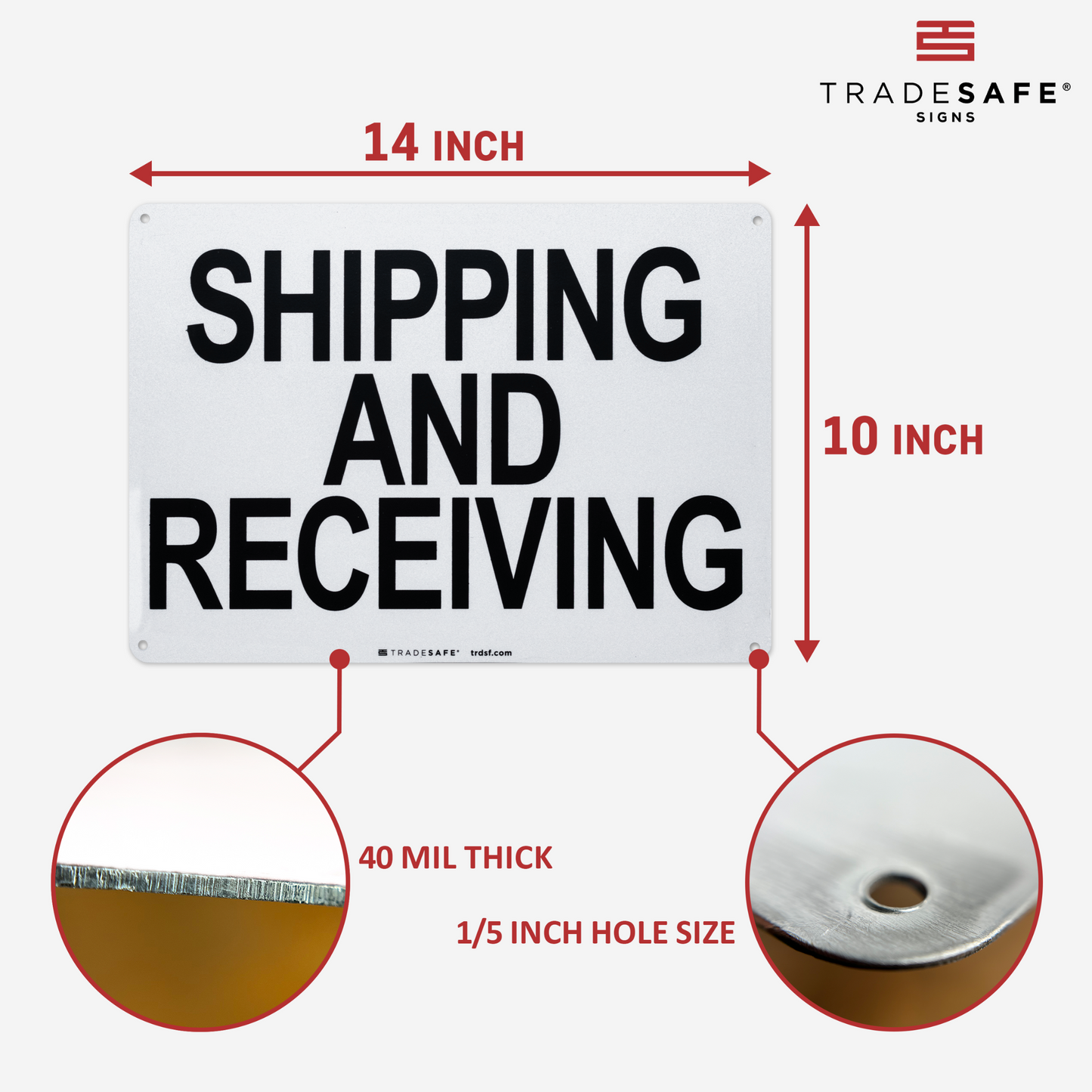 dimensions of shipping and receiving sign
