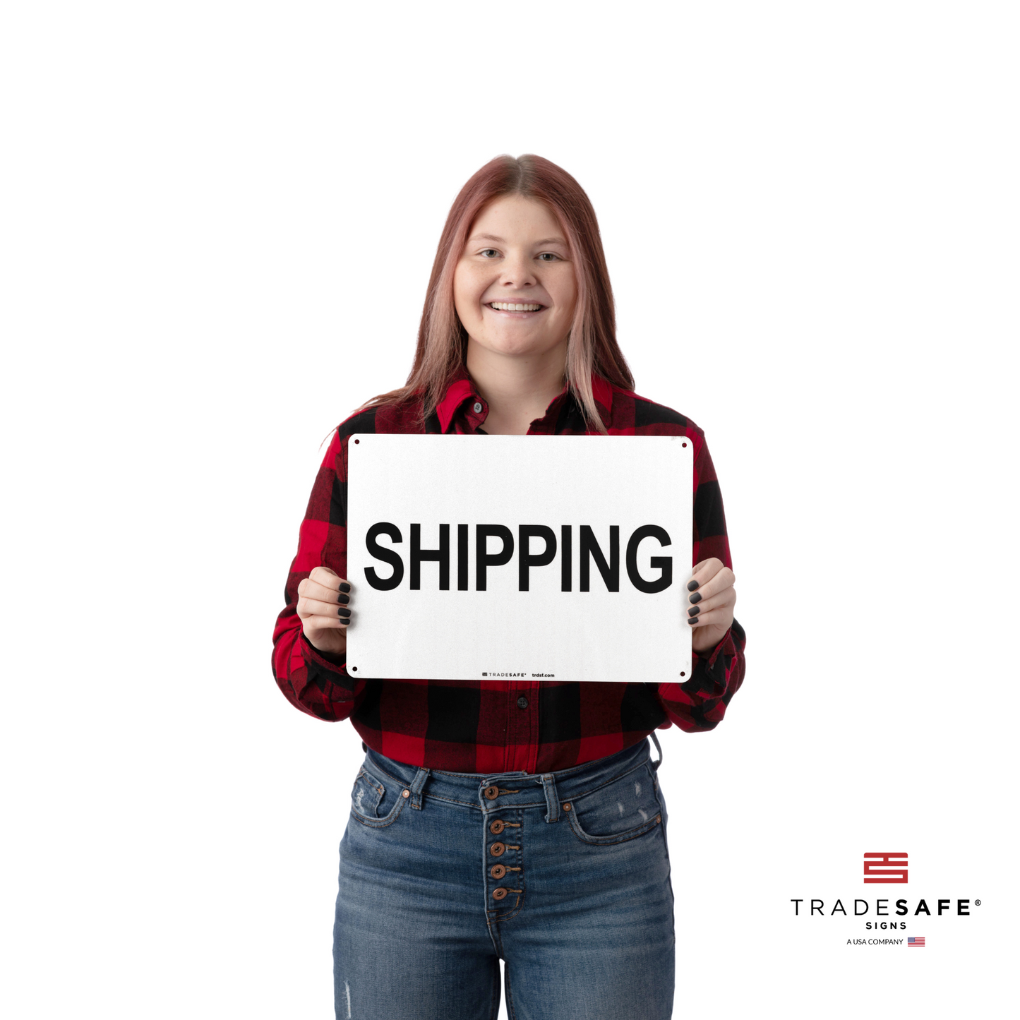 a person holding the shipping sign