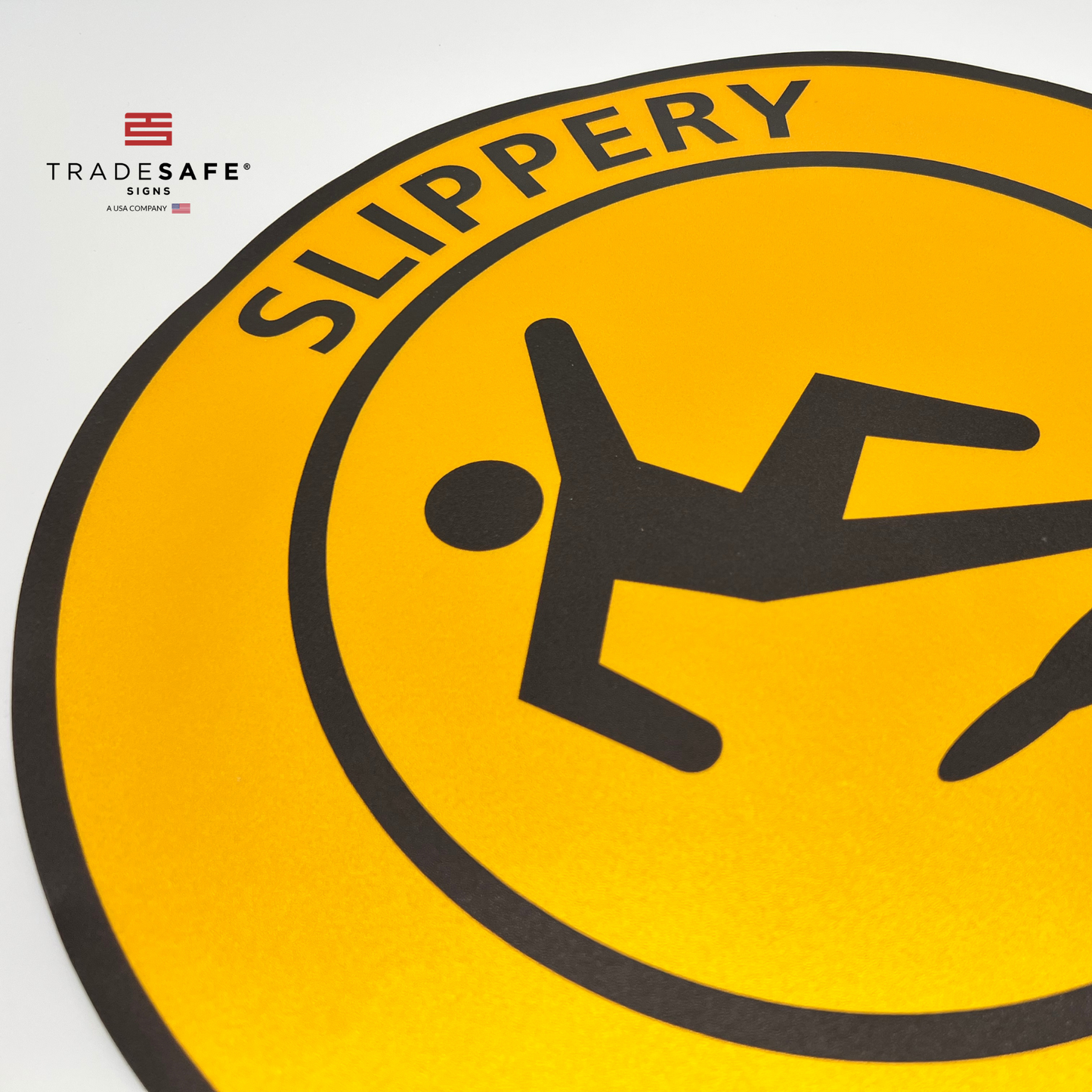 close-up of "slippery when wet" sign