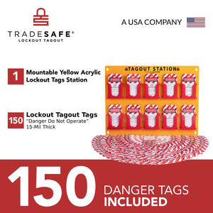 infographic of a loto tags station board stocked with loto tags indicating components and quantities